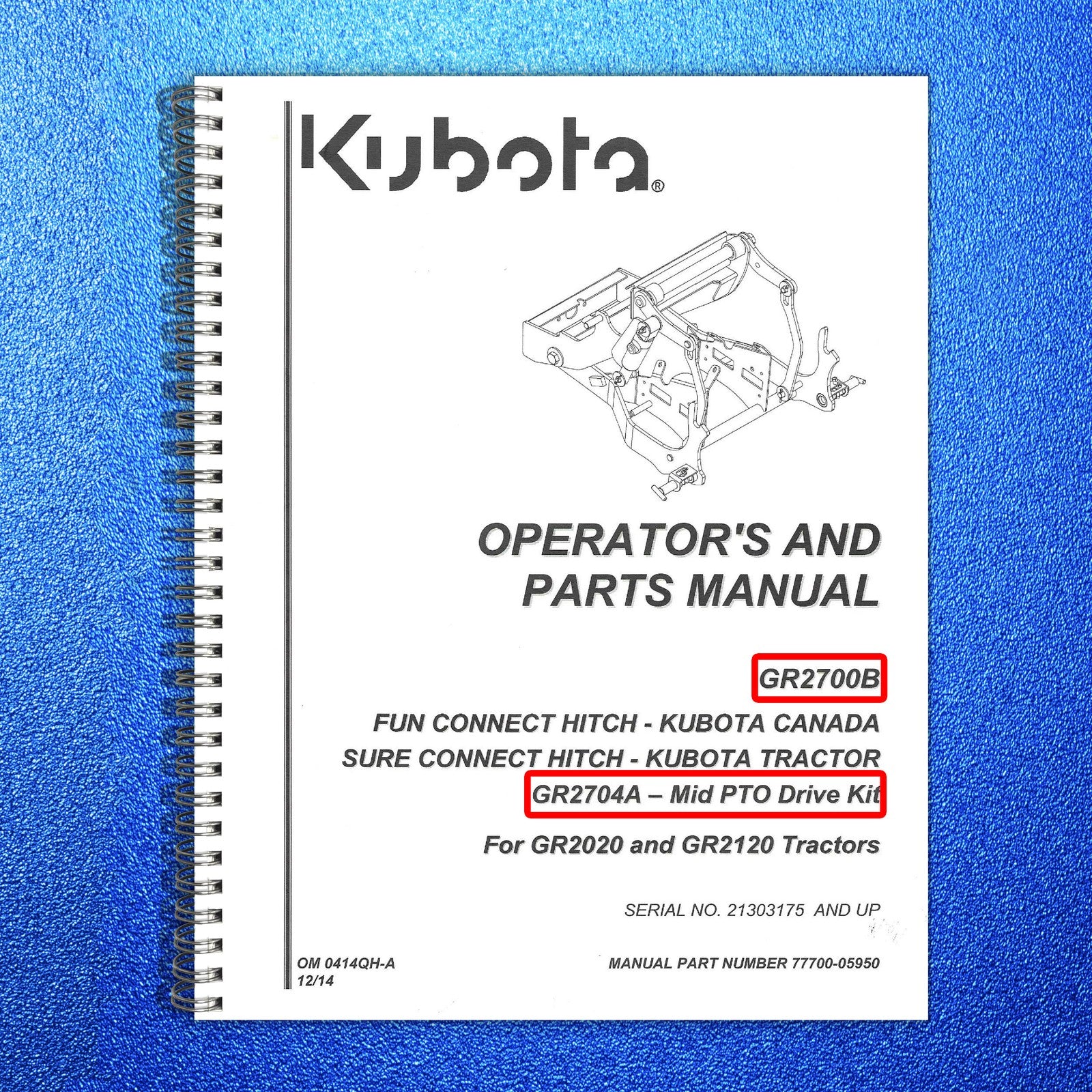 KUBOTA GR2700B GR2704A Fun Connect Hitch Mid-PTO Drive Kit Manual - WIRE BOUND