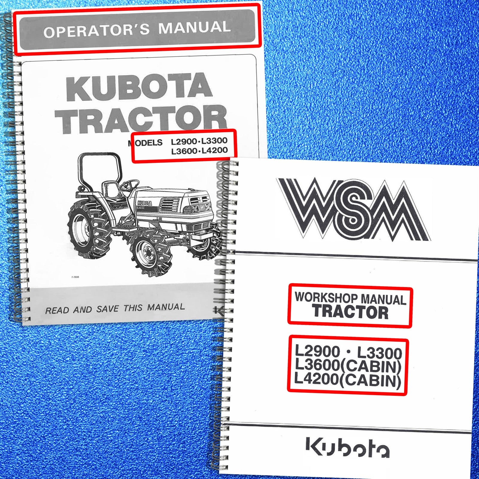 KUBOTA L2900 L3300 L3600 L4200 Workshop & Operators Manual BUNDLE - WIRE BOUND