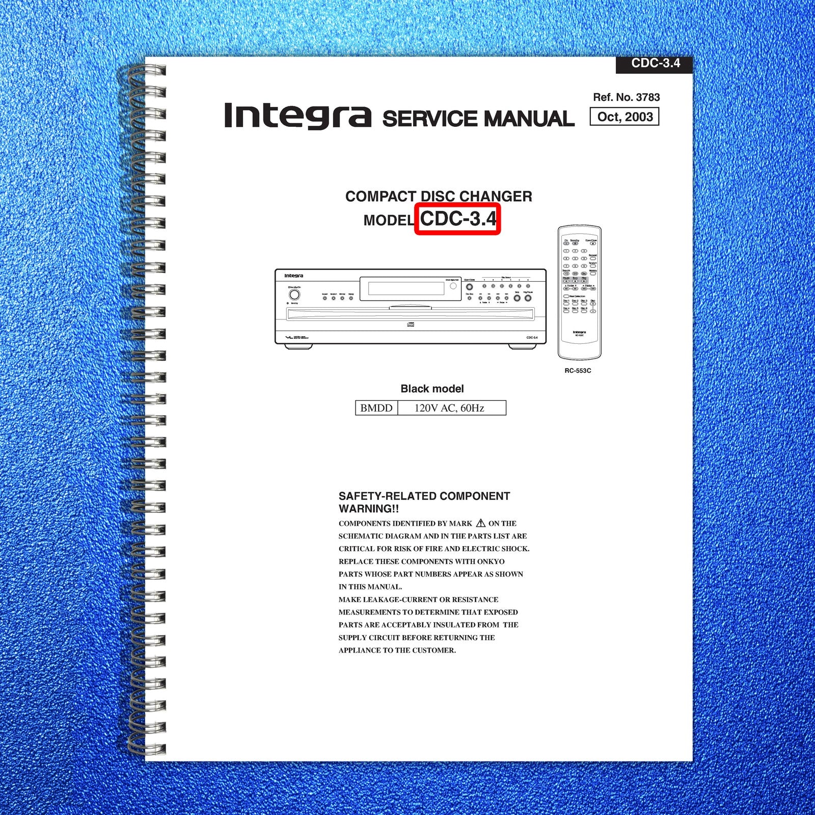 INTEGRA ONKYO CDC-34 Compact Disc Changer Service Manual 2003, FOLDOUTS