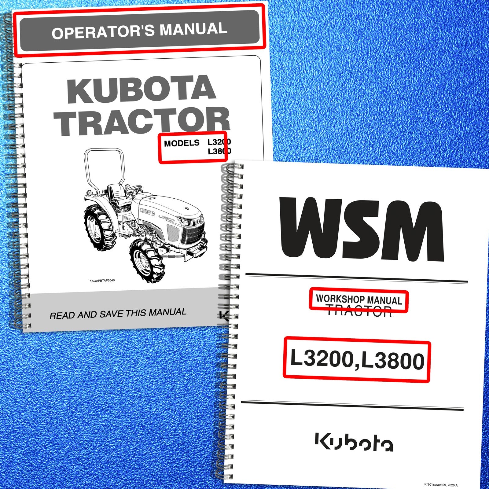 KUBOTA L3200 L3800 Workshop & Operators Manual BUNDLE - WIRE BOUND - COVERS