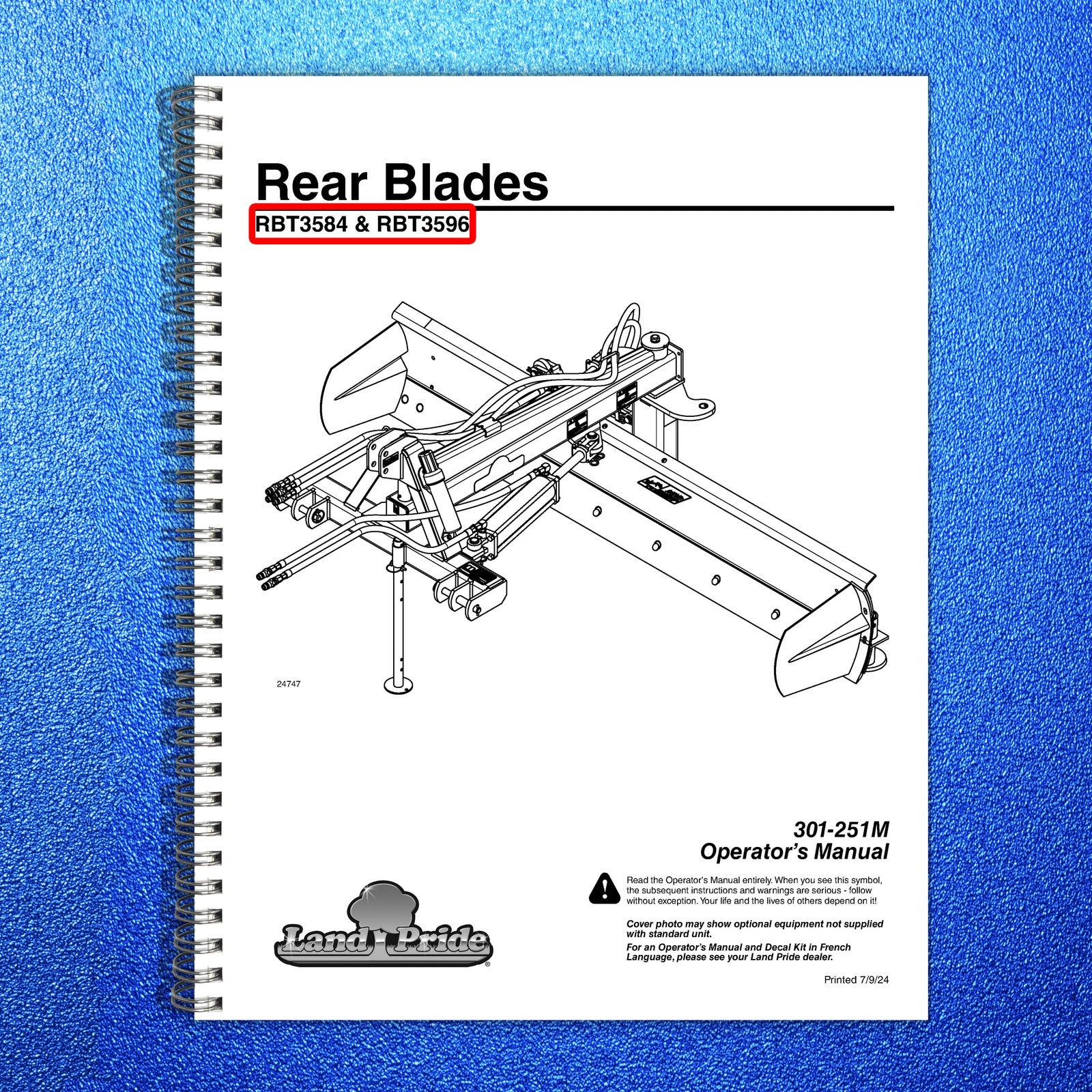 LAND PRIDE RBT35 Series Rear Blades Operators Manual - WIRE BOUND - TOUGH COVERS