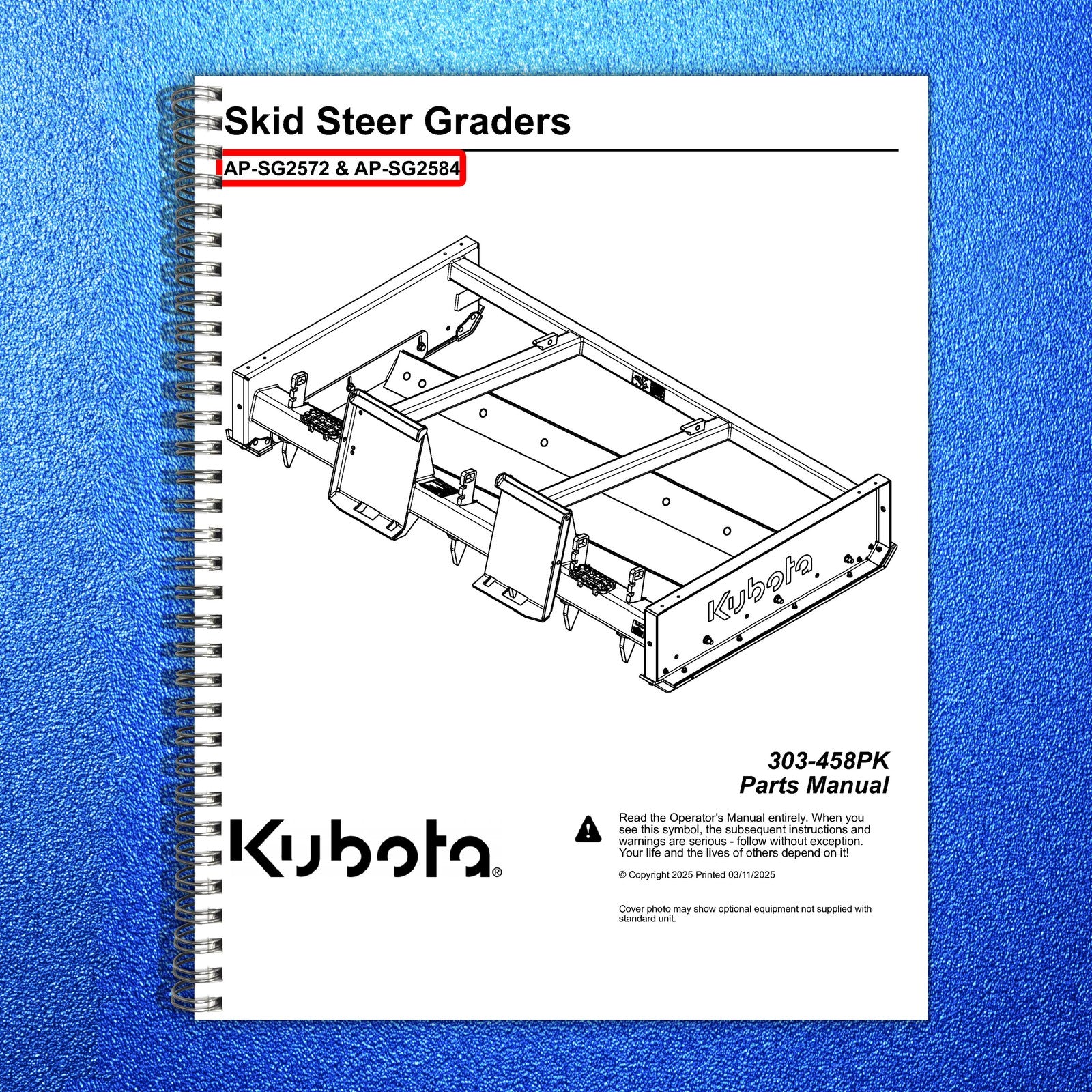 LAND PRIDE SG25 Series Skid Graders Parts Manual 2025 - WIRE BOUND - COVERS