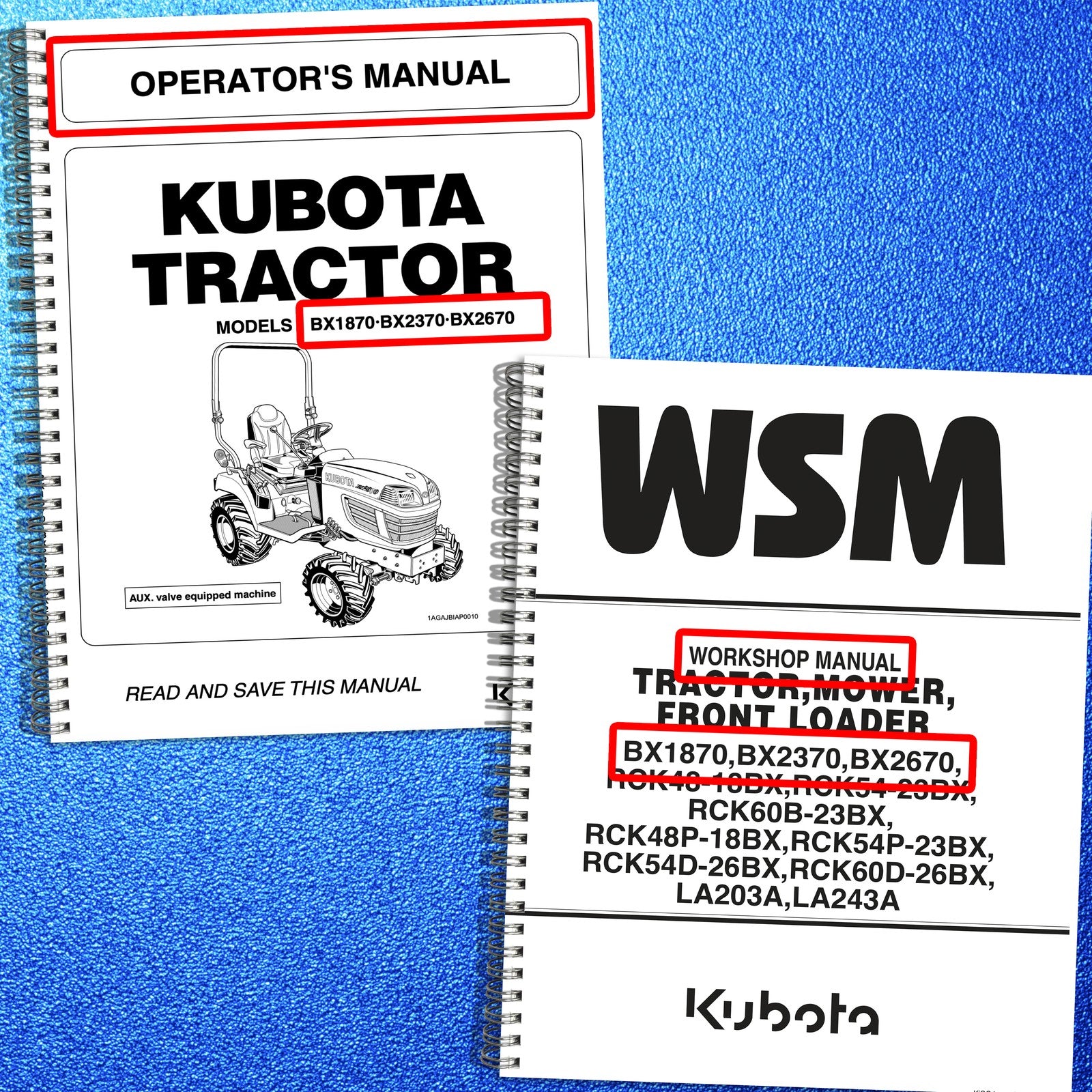 KUBOTA BX1870 BX2370 BX2670 Operators & Workshop Manual BUNDLE - WIRE BOUND