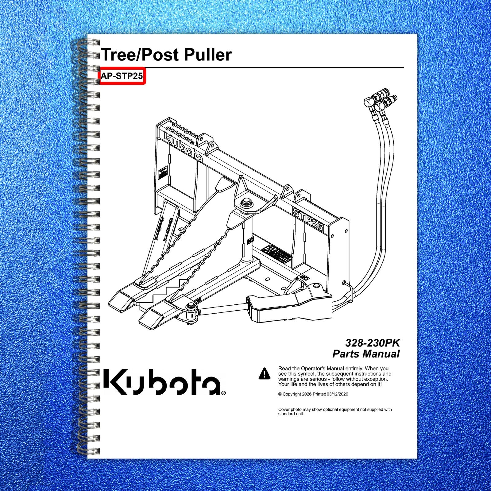 LAND PRIDE STP25 Series Tree Post Puller Parts Manual - WIRE BOUND - COVERS