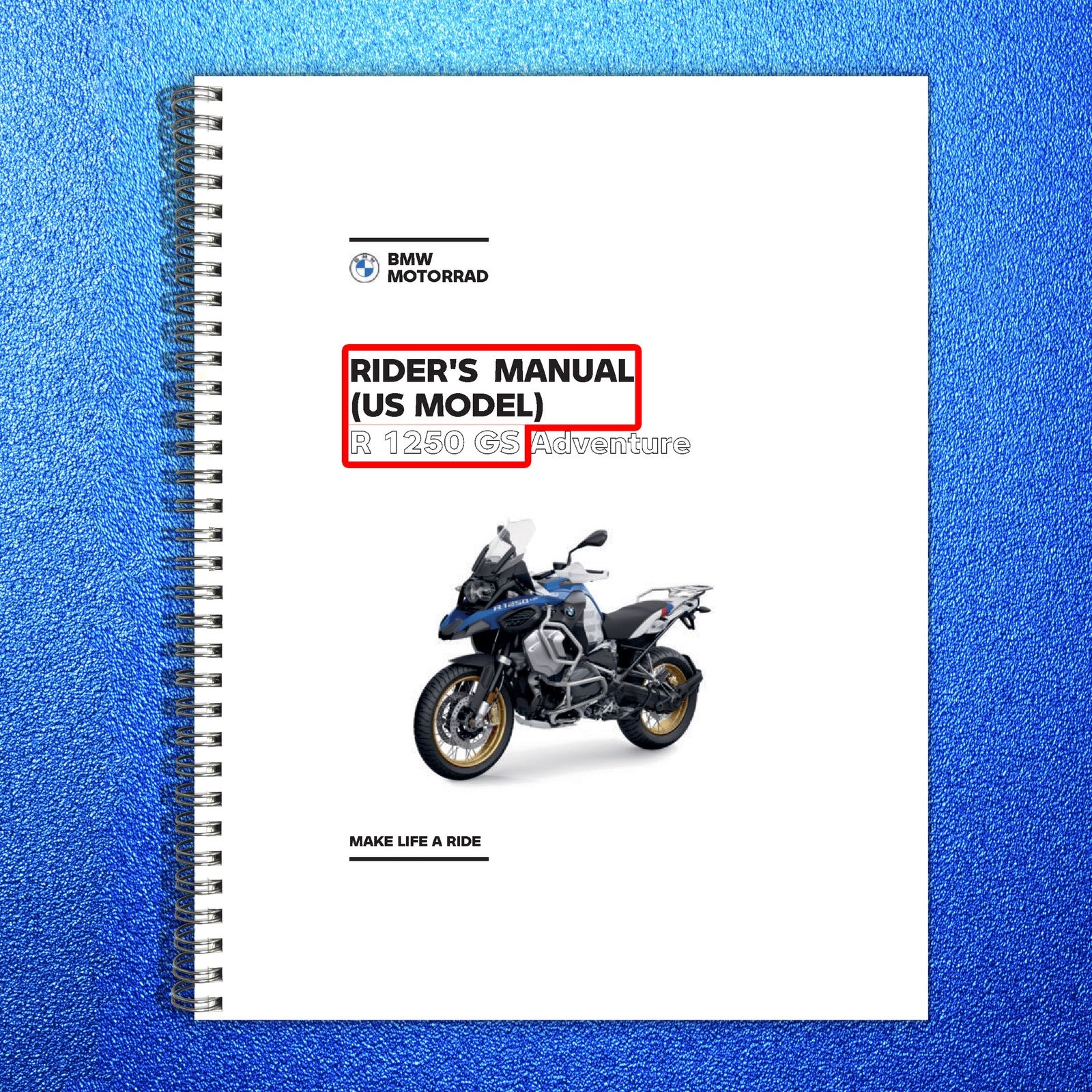 BMW R1250 GS Adventure K51 US Riders Manual - STEEL WIRE BOUND - TOUGH COVERS