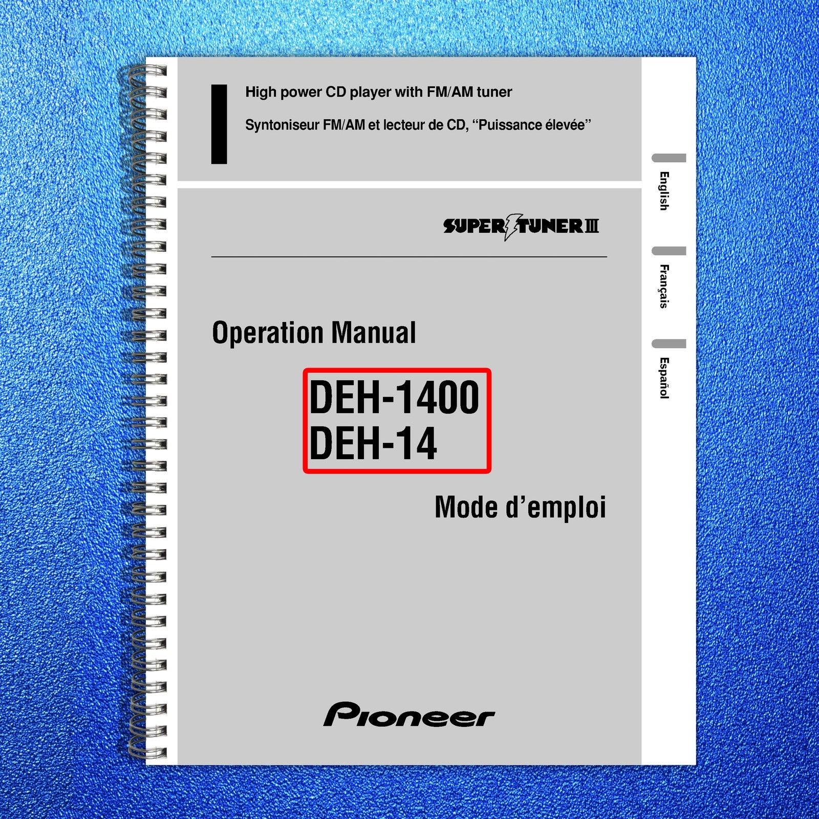 PIONEER DEH-1400 DEH-14 CD Player FM AM Tuner Operation Manual - WIRE BOUND