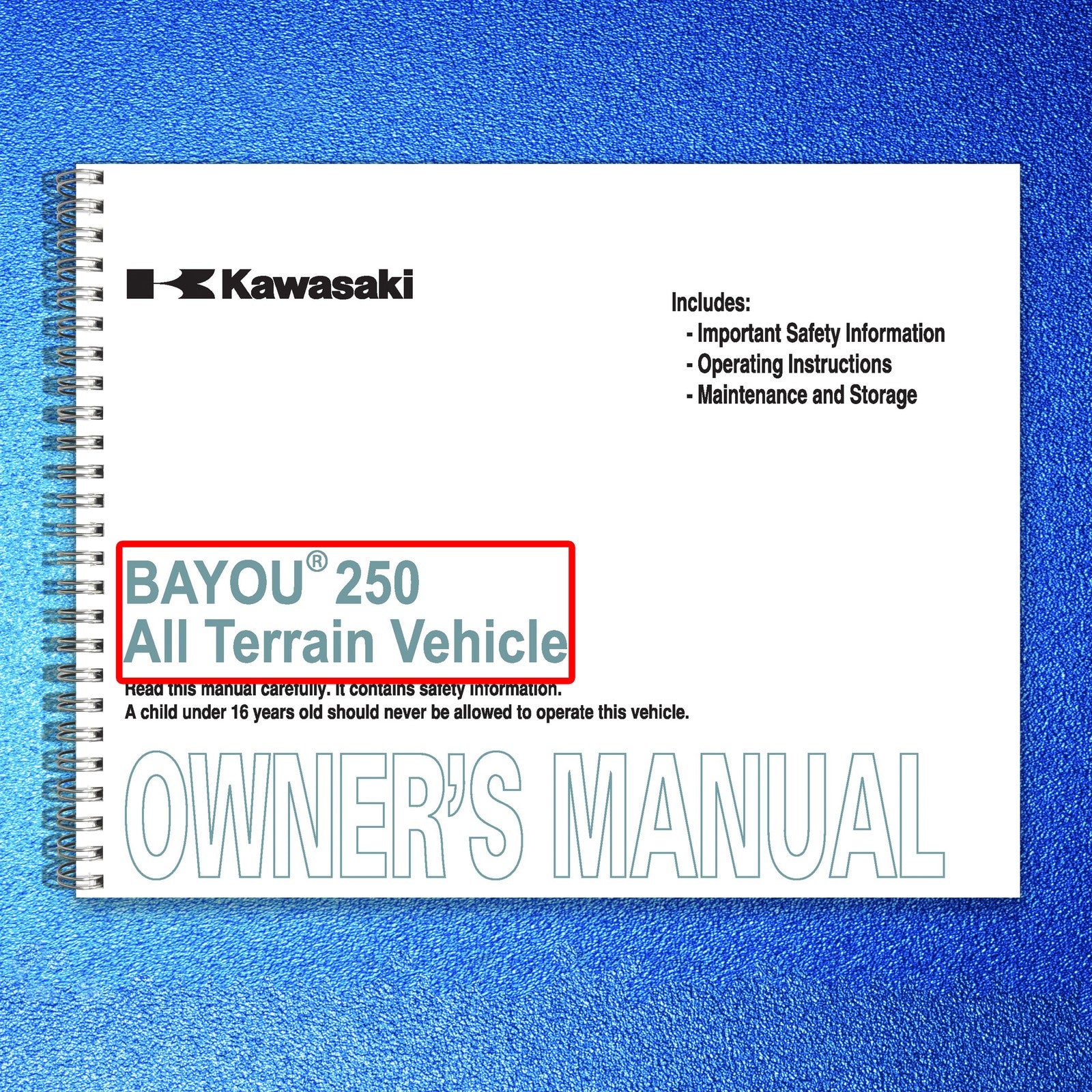 KAWASAKI Bayou 250 ATV Owners Manual 2010 - STEEL WIRE BOUND - PROTECTIVE COVERS
