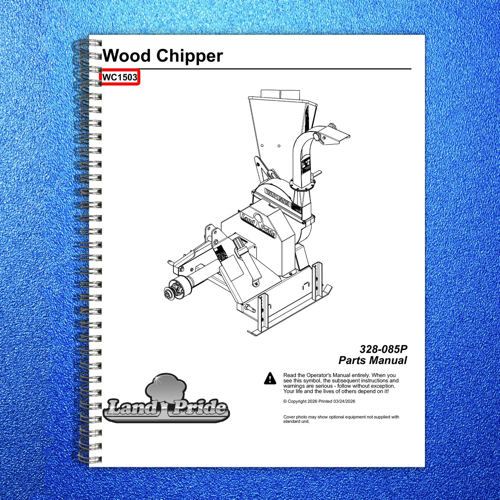 LAND PRIDE WC1503 Wood Chippers Parts Manual 2026 - WIRE BOUND - TOUGH COVERS