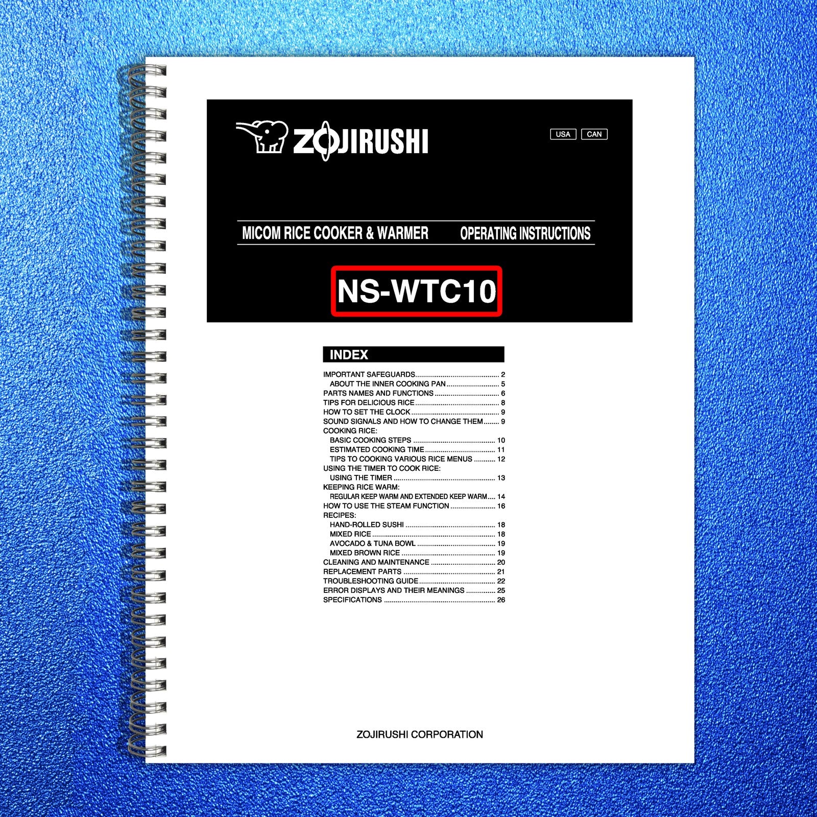 ZOJIRUSHI NS-WTC10 Rice Cooker  Warmer Operating Instructions Manual - BOUND