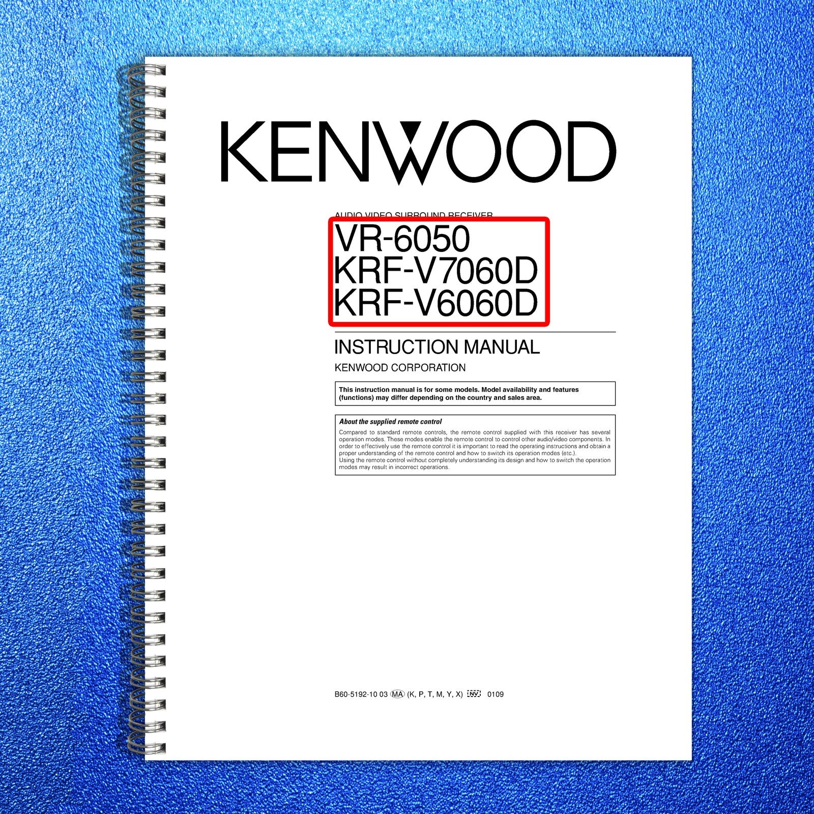 KENWOOD VR-6050 KRF-V7060D KRF-V6060D Instruction Manual - WIRE BOUND - COVERS