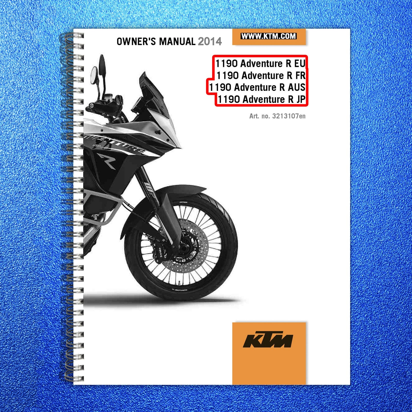 KTM 1190 Adventure R Owners Manual 2014 - STEEL WIRE BOUND - PROTECTIVE COVERS
