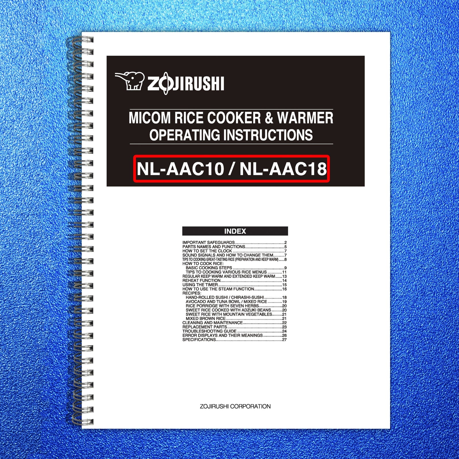 ZOJIRUSHI NL-AAC10 18 Micom Rice Cooker  Operating Instructions Manual - BOUND