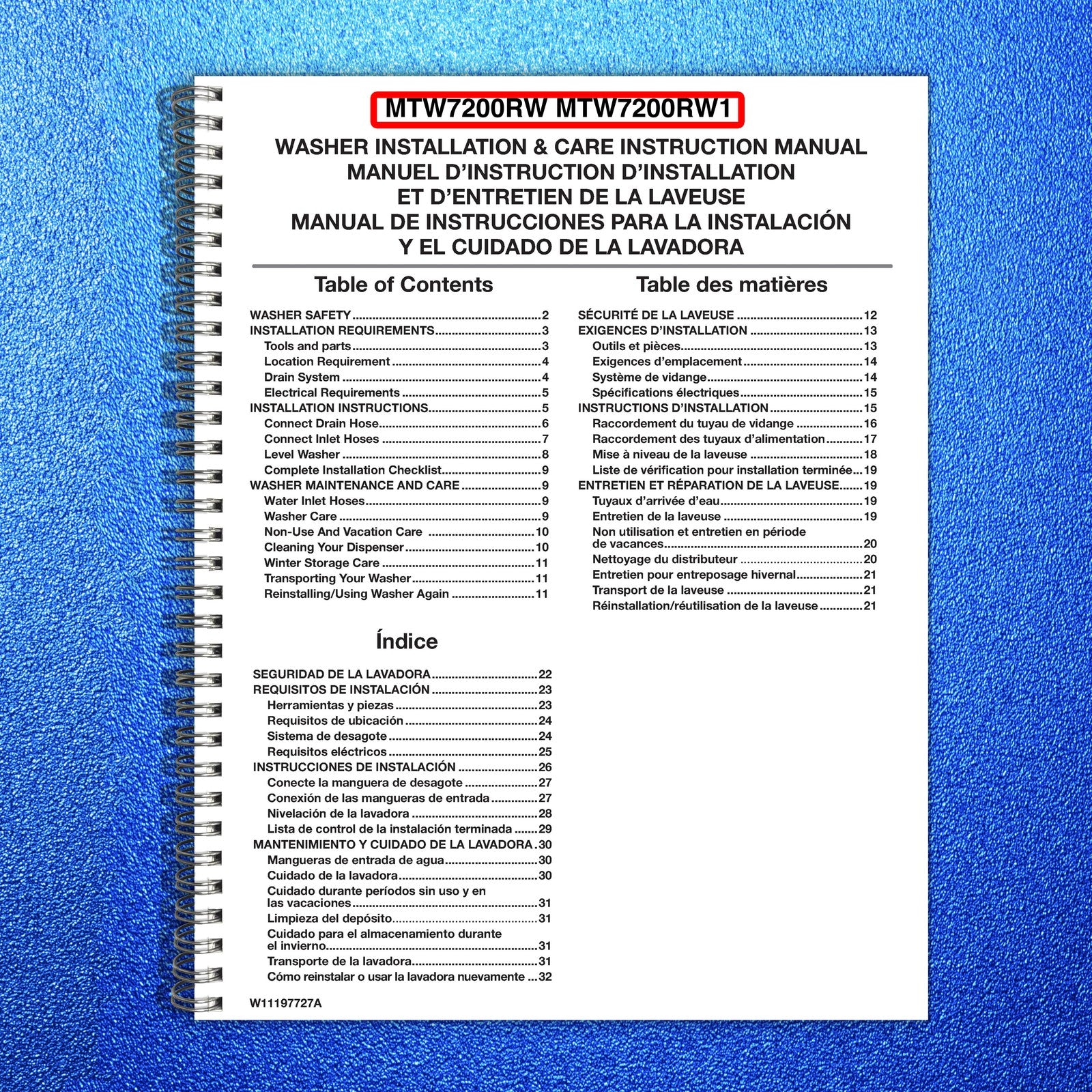 MAYTAG MTW7200RW MTW7200RW1 Washing Machine Owners Manual - WIRE BOUND - COVERS
