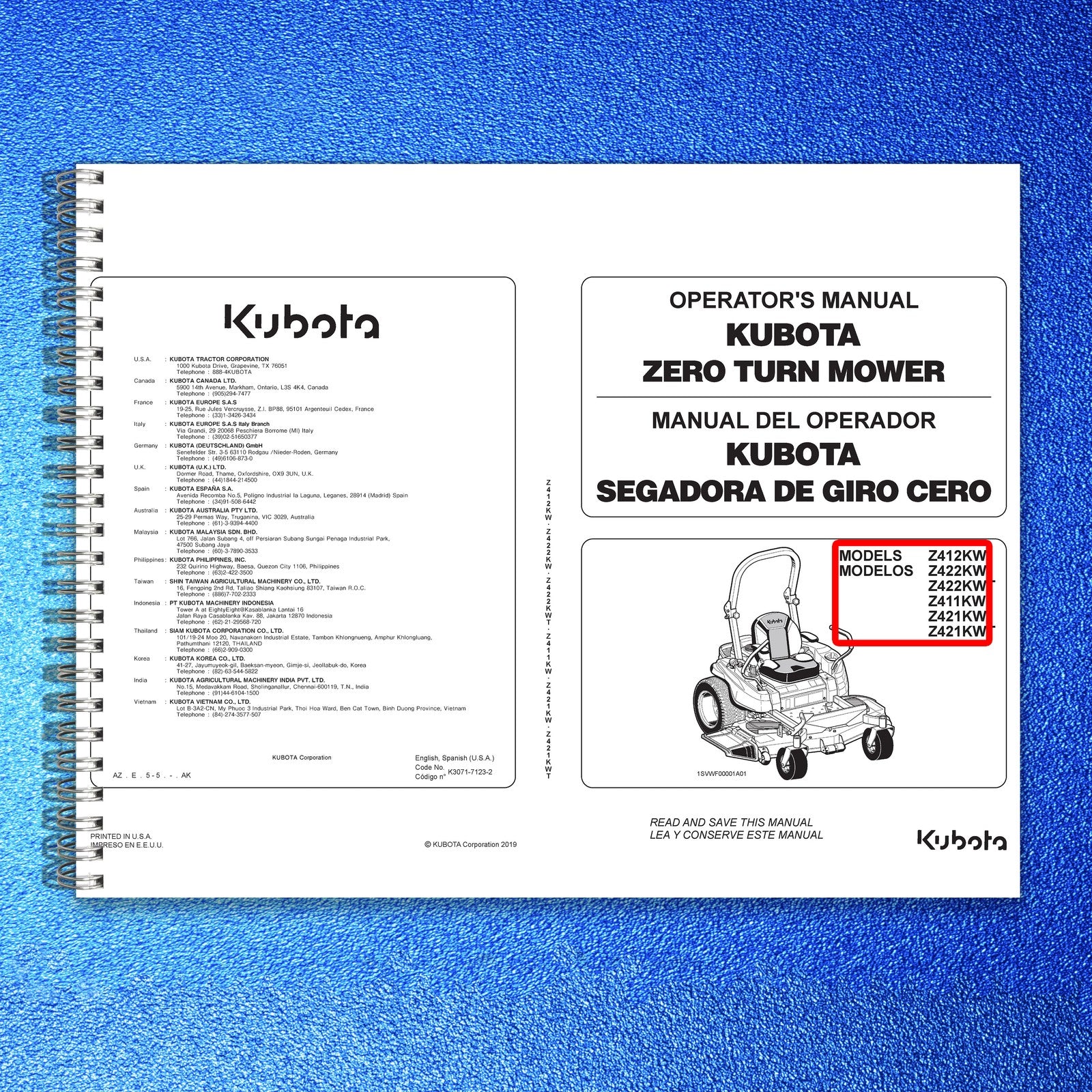 KUBOTA Z411KW Z421KW Z422KW Z422KWT Zero Turn Operators Manual, FOLDOUTS