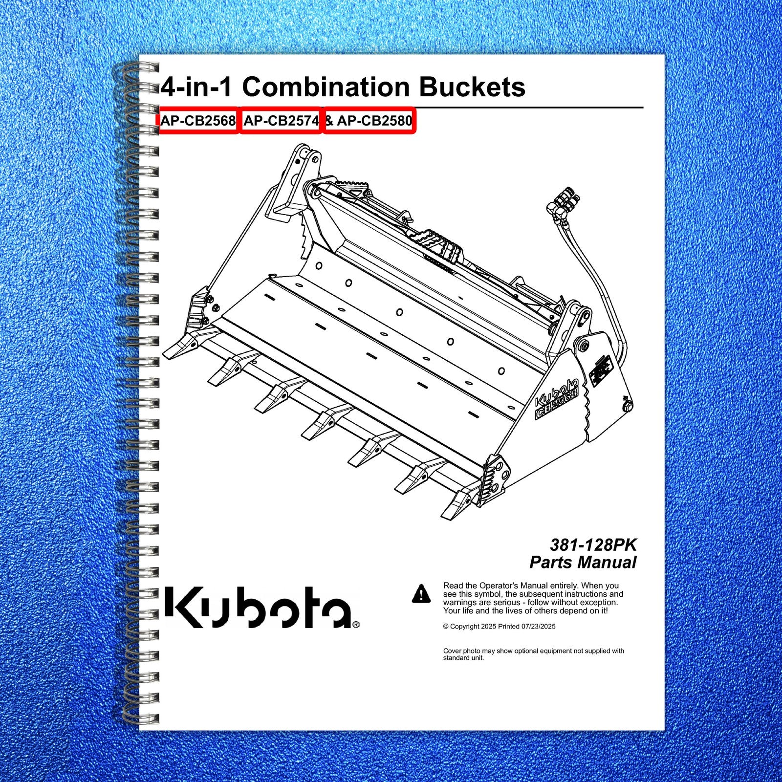 LAND PRIDE CB25 Series Combination Buckets Parts Manual 2025 - WIRE BOUND