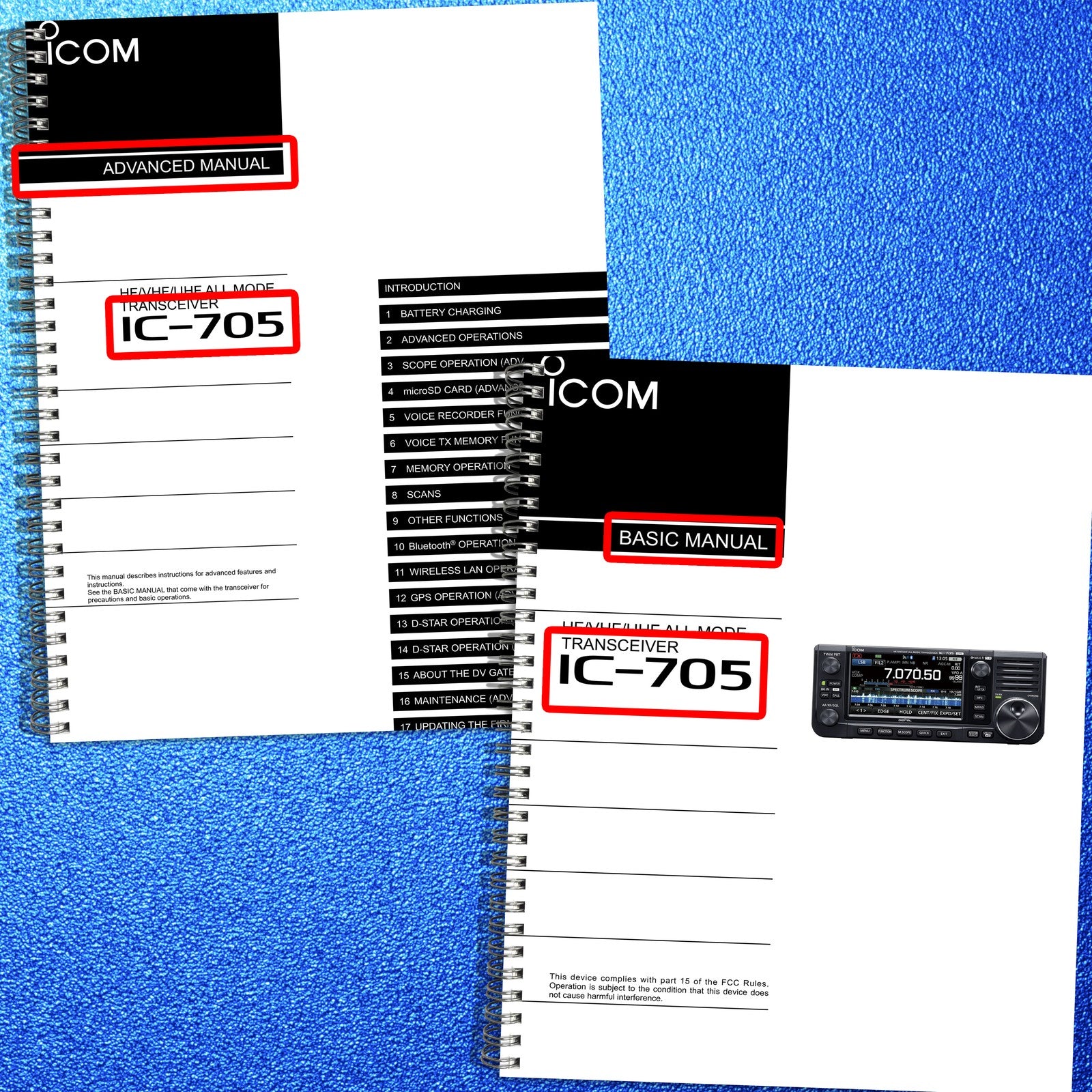 Icom IC-705 Basic & Advanced Manuals Printed BUNDLE - WIRE BOUND - TOUGH COVERS