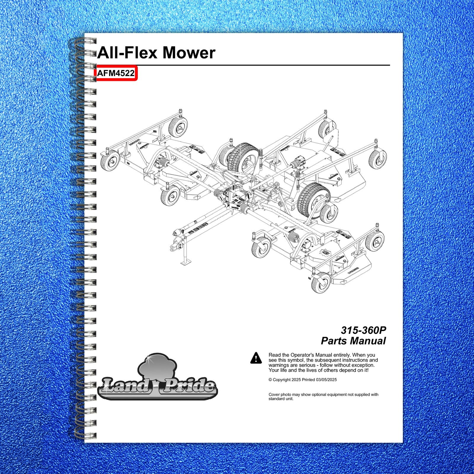 LAND PRIDE AFM4522 All-flex Mowers Parts Manual 2025 - WIRE BOUND - TOUGH COVERS