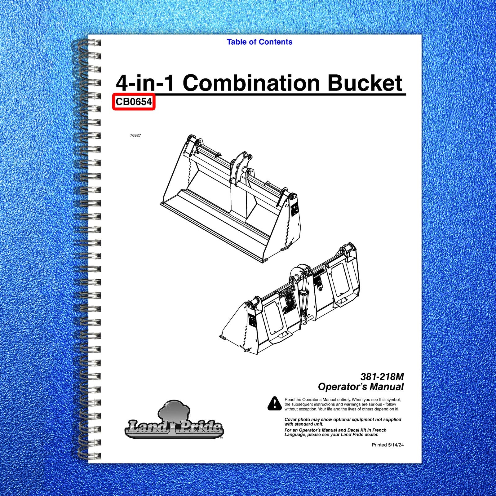 LAND PRIDE CB0654 Combo Buckets Operators Manual - WIRE BOUND - TOUGH COVERS