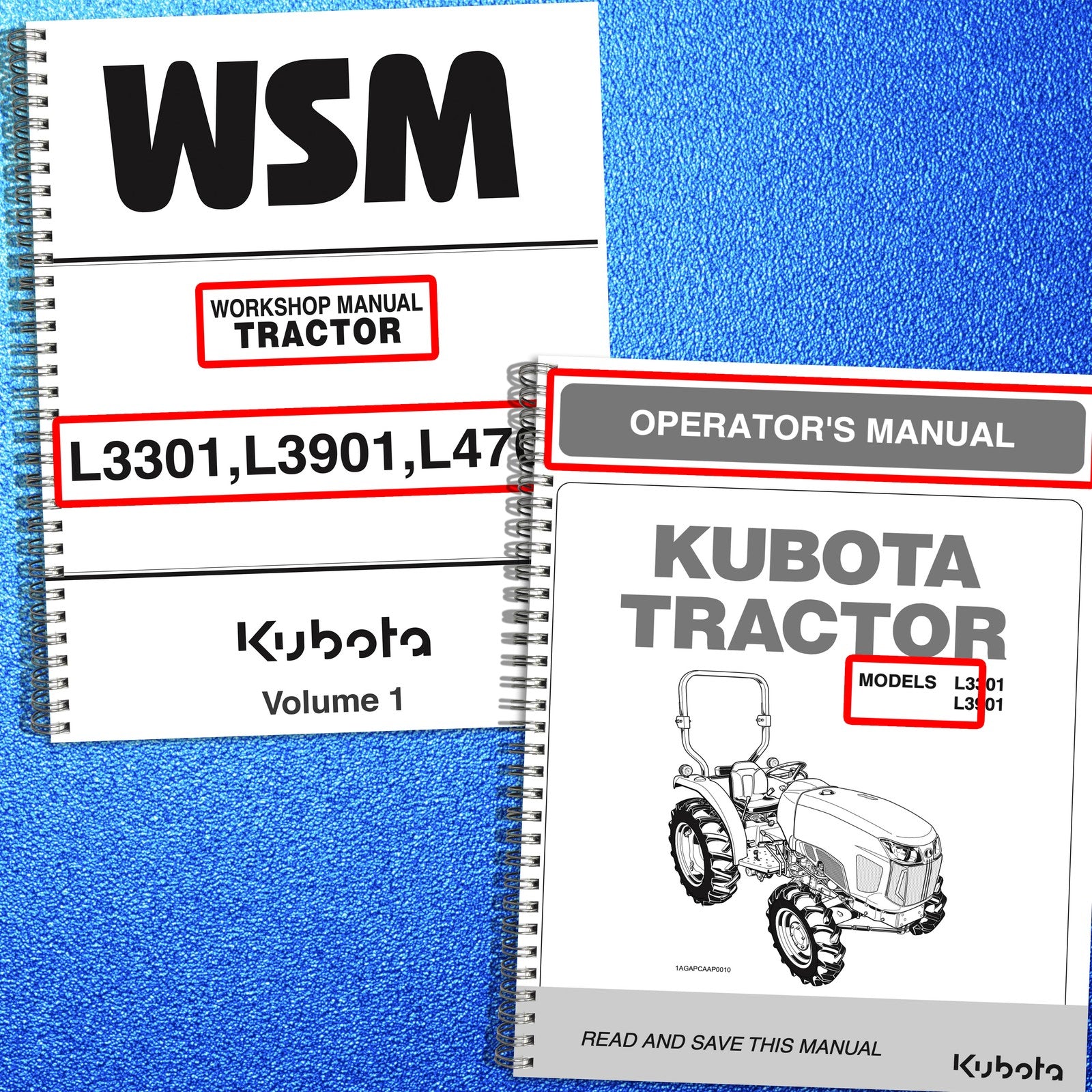 KUBOTA L3301 L3901 L4701 Workshop & Operators Manual BUNDLE - WIRE BOUND