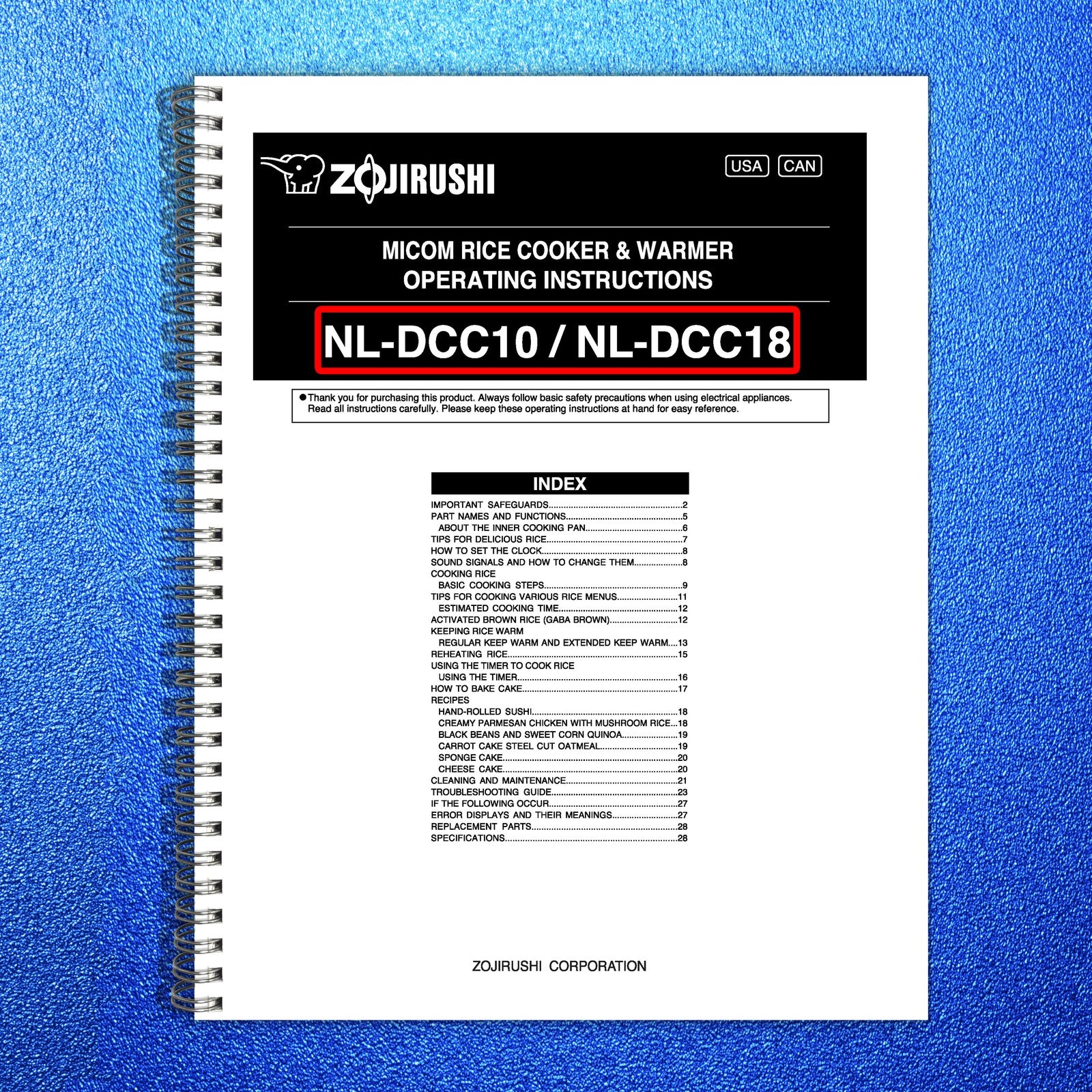 ZOJIRUSHI NL-DCC10 18 Micom Rice Cooker  Operating Instructions Manual - BOUND