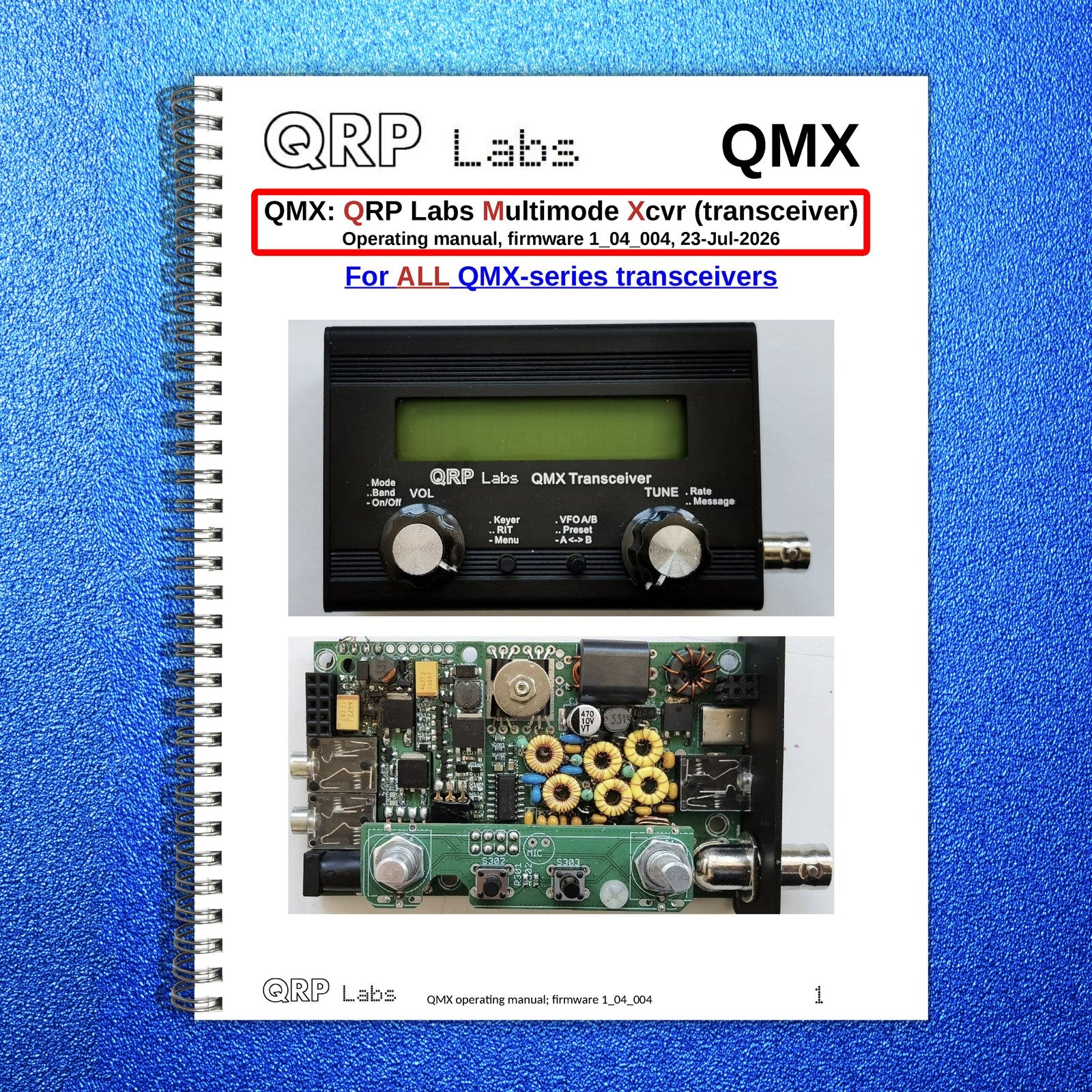 QRP LABS QMX Operating Manual fw 1-04-004 7-23-2026 - WIRE BOUND - TOUGH COVERS
