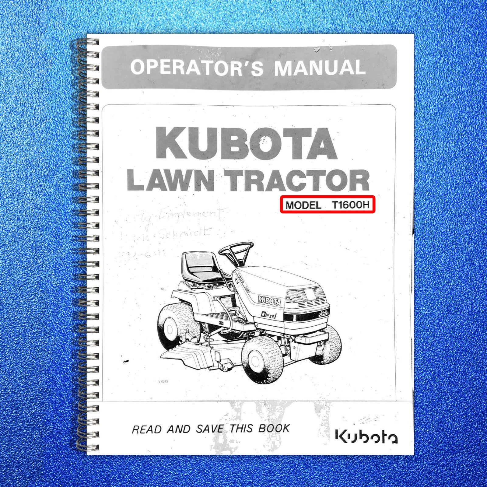 KUBOTA T1600H Lawn Tractor Operators Manual - STEEL WIRE BOUND - TOUGH COVERS