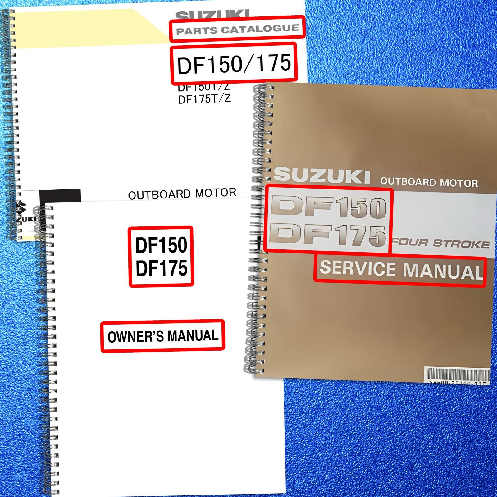 SUZUKI DF150 DF175 Outboard Parts Service & Operators Manual BUNDLE - WIRE BOUND
