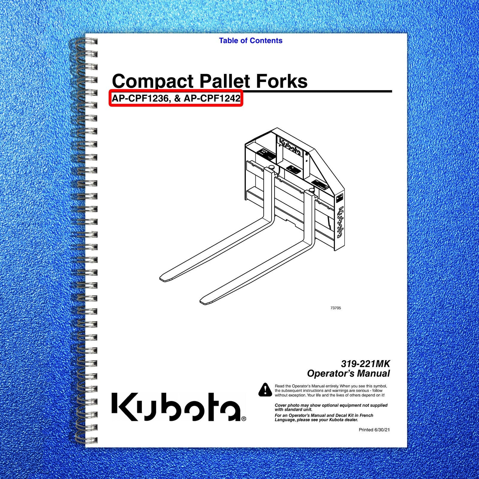 LAND PRIDE CPF12 Series Compact Pallet Forks Operators Manual - WIRE BOUND