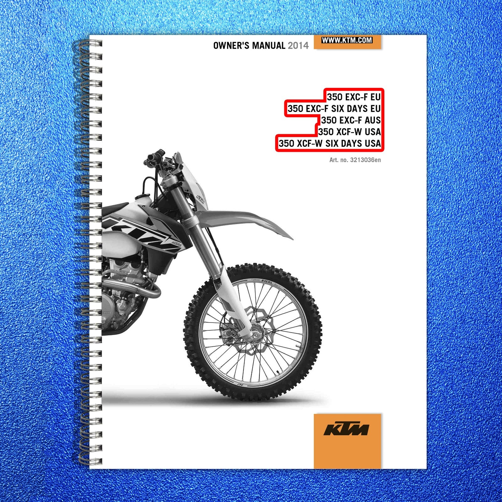 KTM 350 EXC-F 350 XCF-W Owners Manual 2014 - STEEL WIRE BOUND - TOUGH COVERS