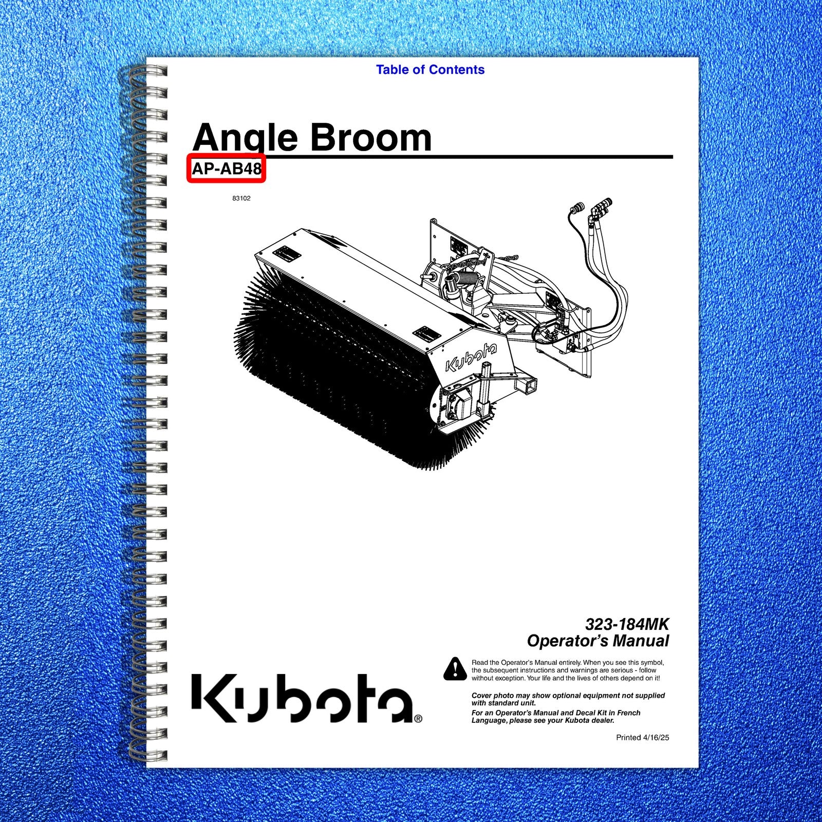 LAND PRIDE AB48 Angle Broom Operators Manual - STEEL WIRE BOUND - TOUGH COVERS