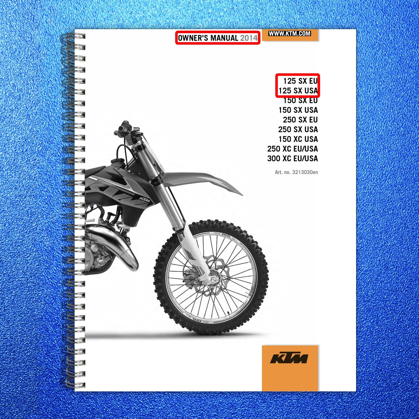 KTM 125 SX Owners Manual 2014 - STEEL WIRE BOUND - PROTECTIVE COVERS