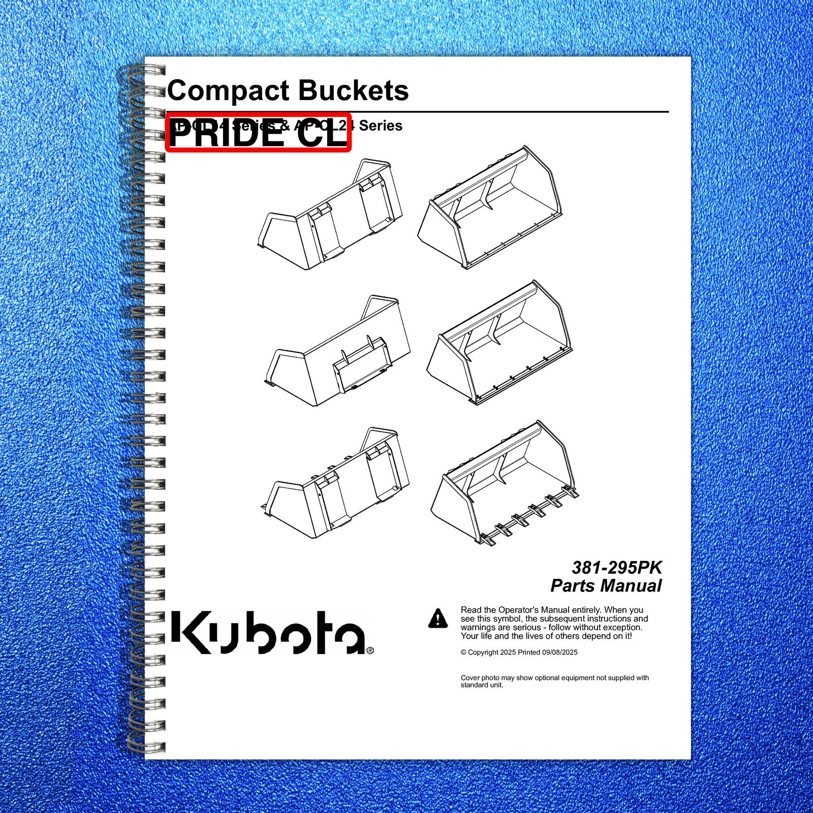 LAND PRIDE CL Series Compact Buckets Parts Manual 2025 - WIRE BOUND - COVERS