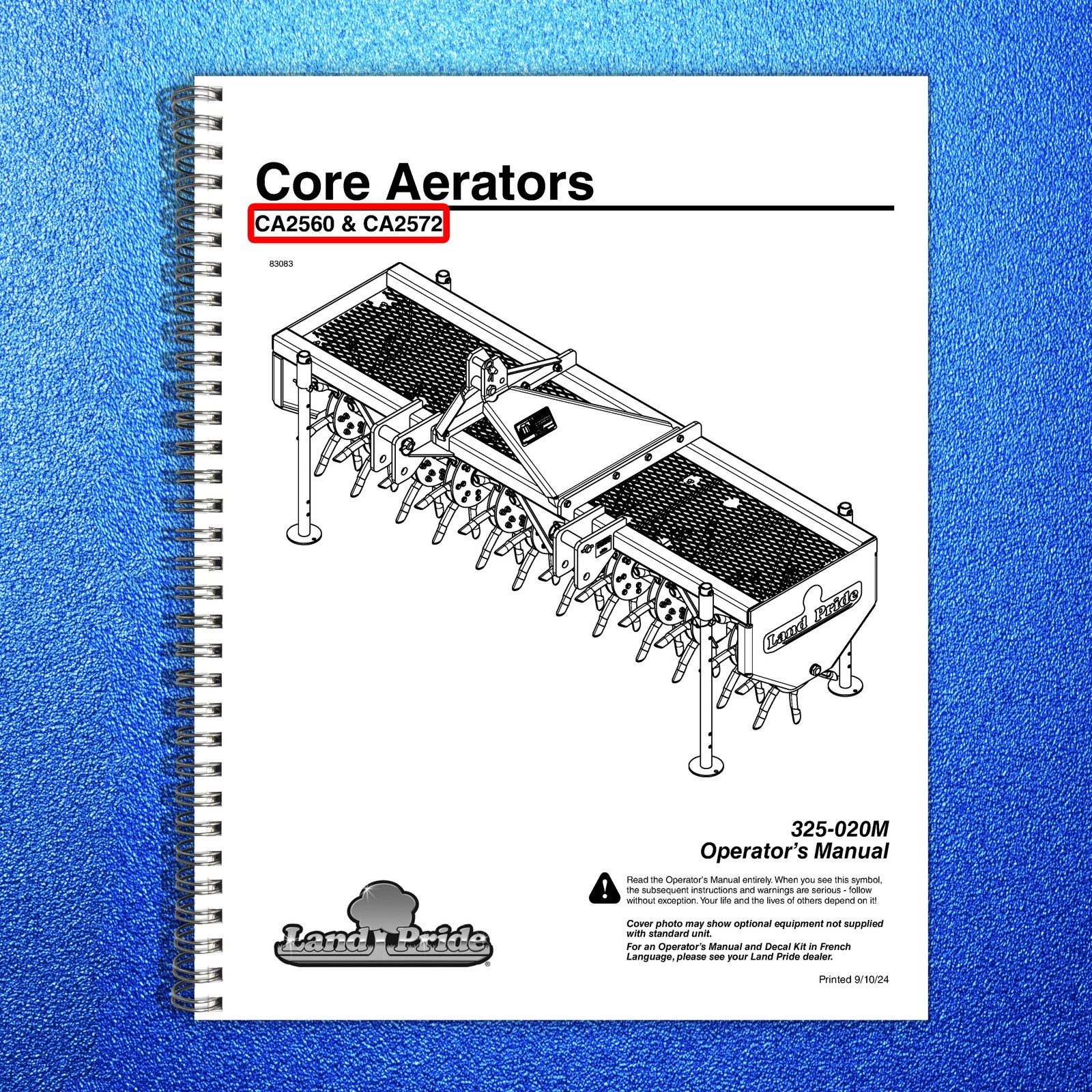 LAND PRIDE CA25 Series Core Aerators Operators Manual - WIRE BOUND - COVERS