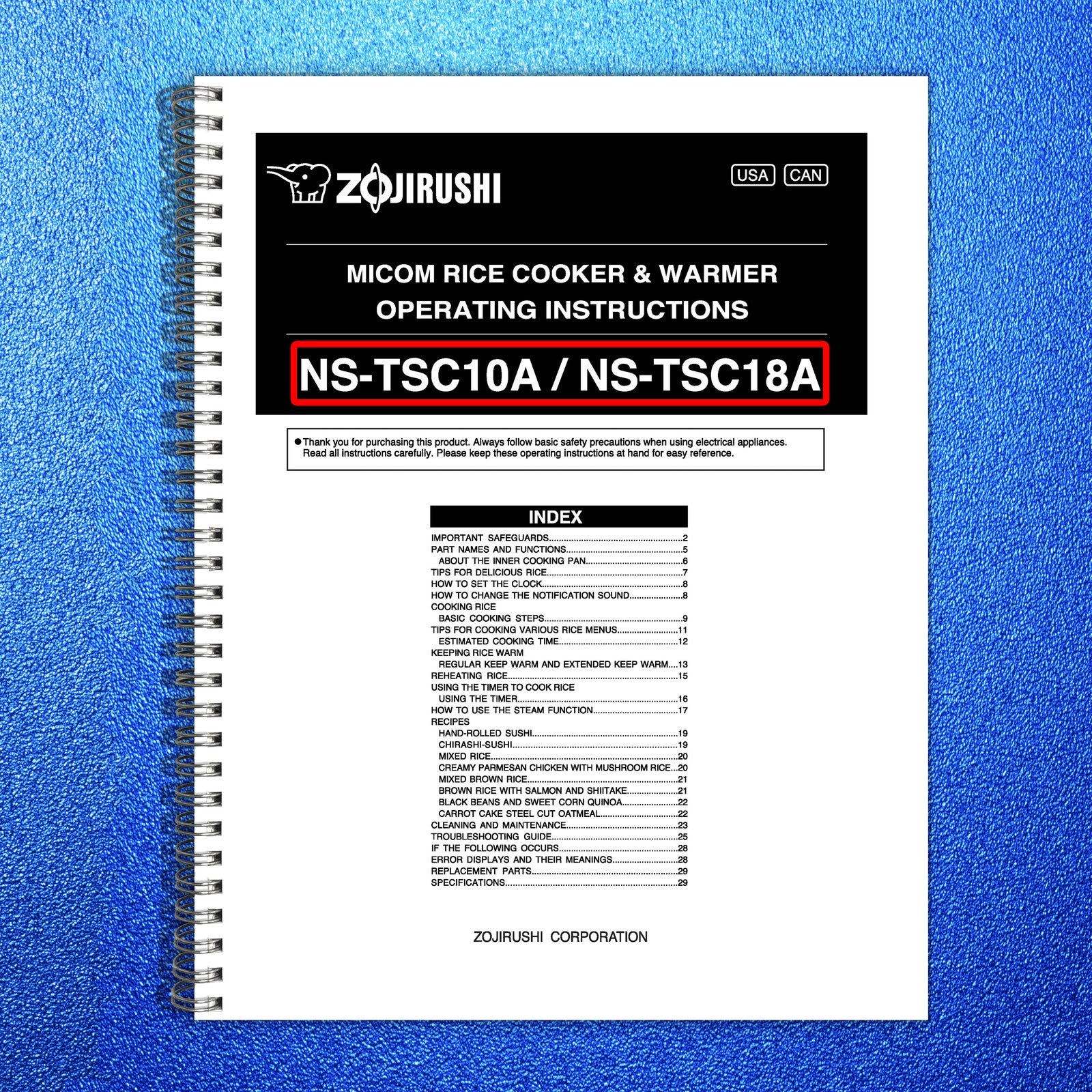 ZOJIRUSHI NS-TSC10A 18A Micom Rice Cooker  Operating Instructions Manual