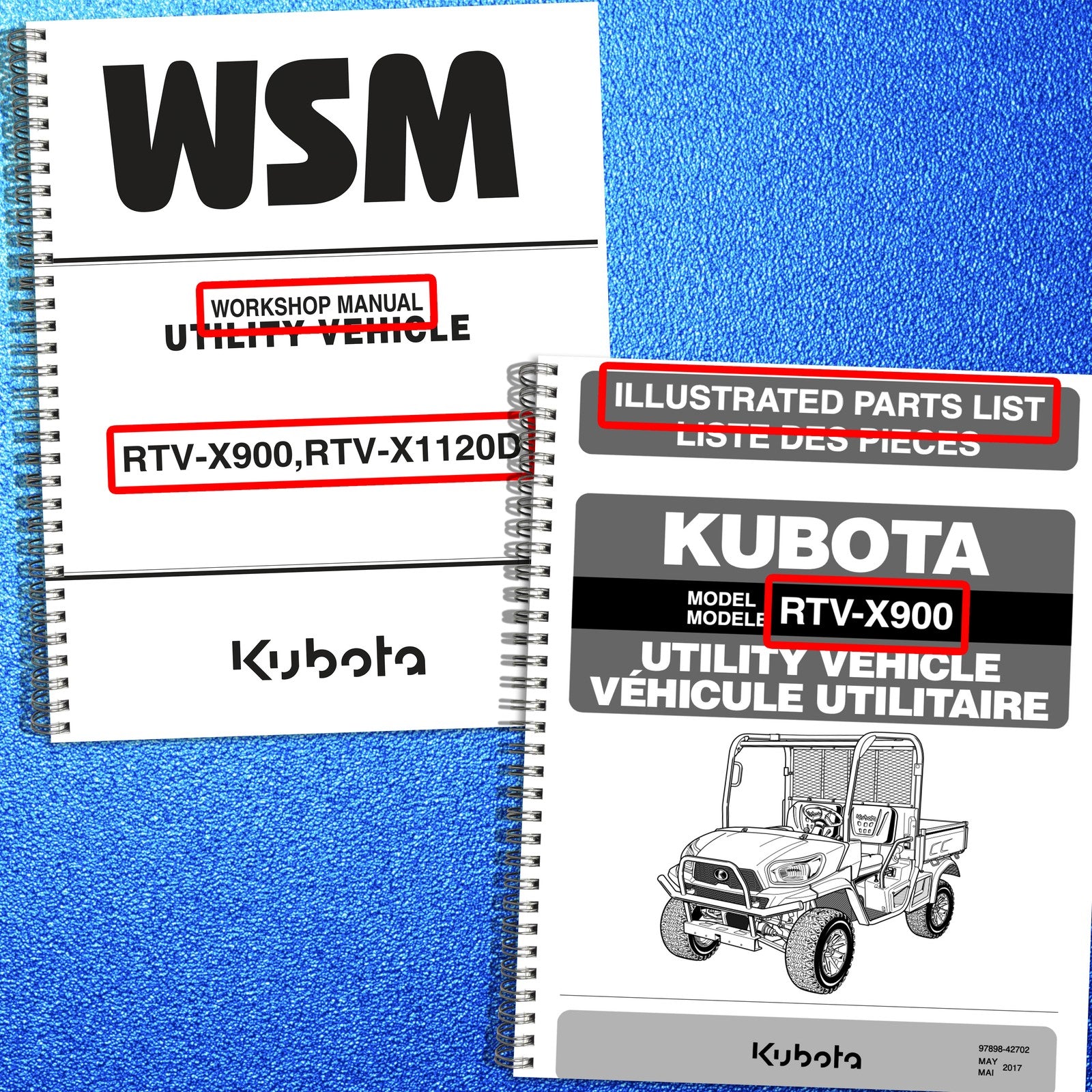 Kubota RTV X900 X900G 1120D Workshop & Parts Catalog BUNDLE - WIRE BOUND