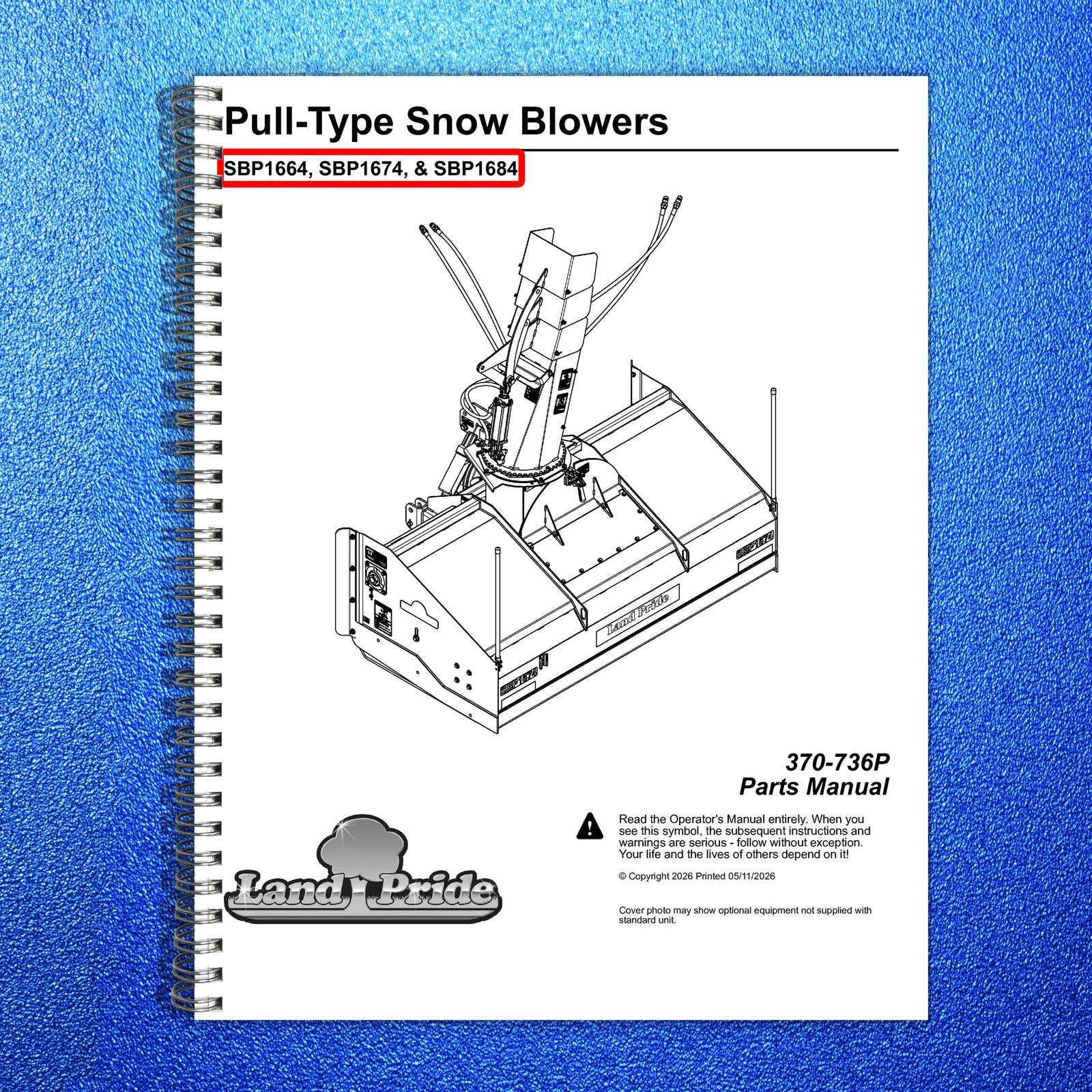 LAND PRIDE SBP16 Series Snow Blowers Parts Manual 2026 - WIRE BOUND - COVERS