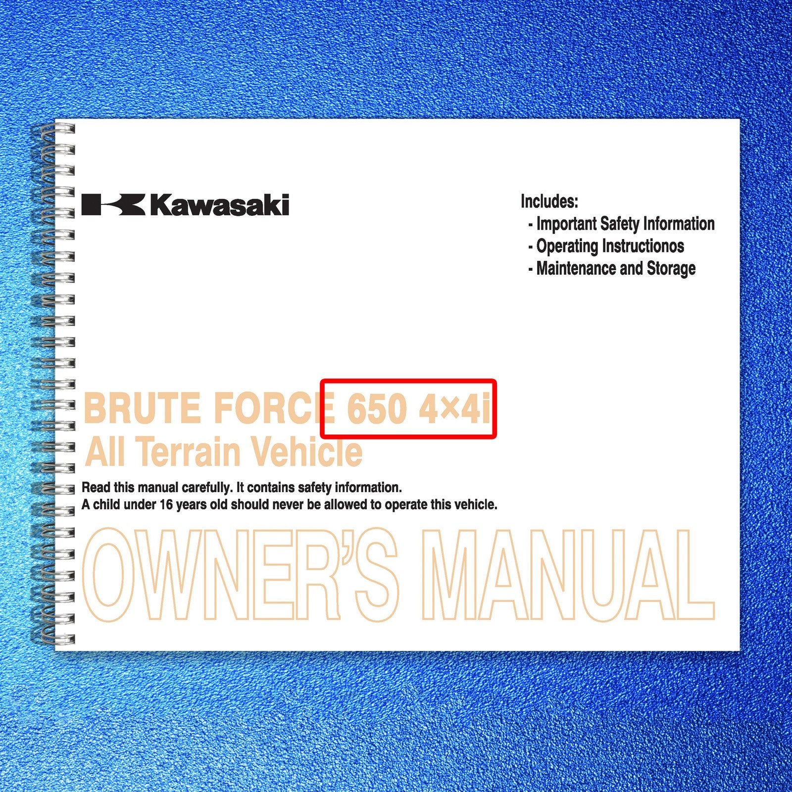 KAWASAKI Brute Force 650 4x4i Owners Manual 2012 - WIRE BOUND - TOUGH COVERS