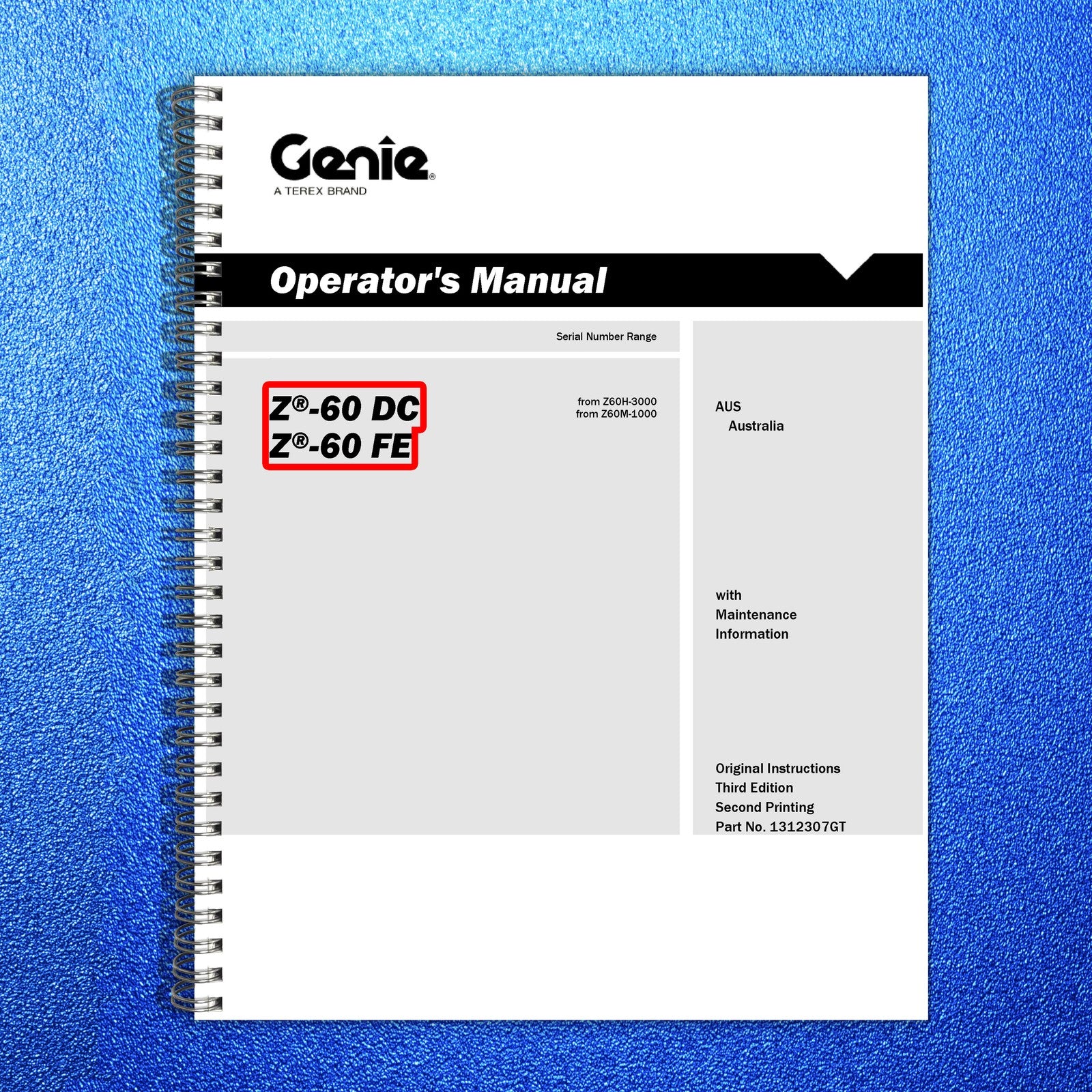 GENIE Z-60 DC Z-60 FE Operators Manual SN Z60H-3000 Up 2023 - WIRE BOUND