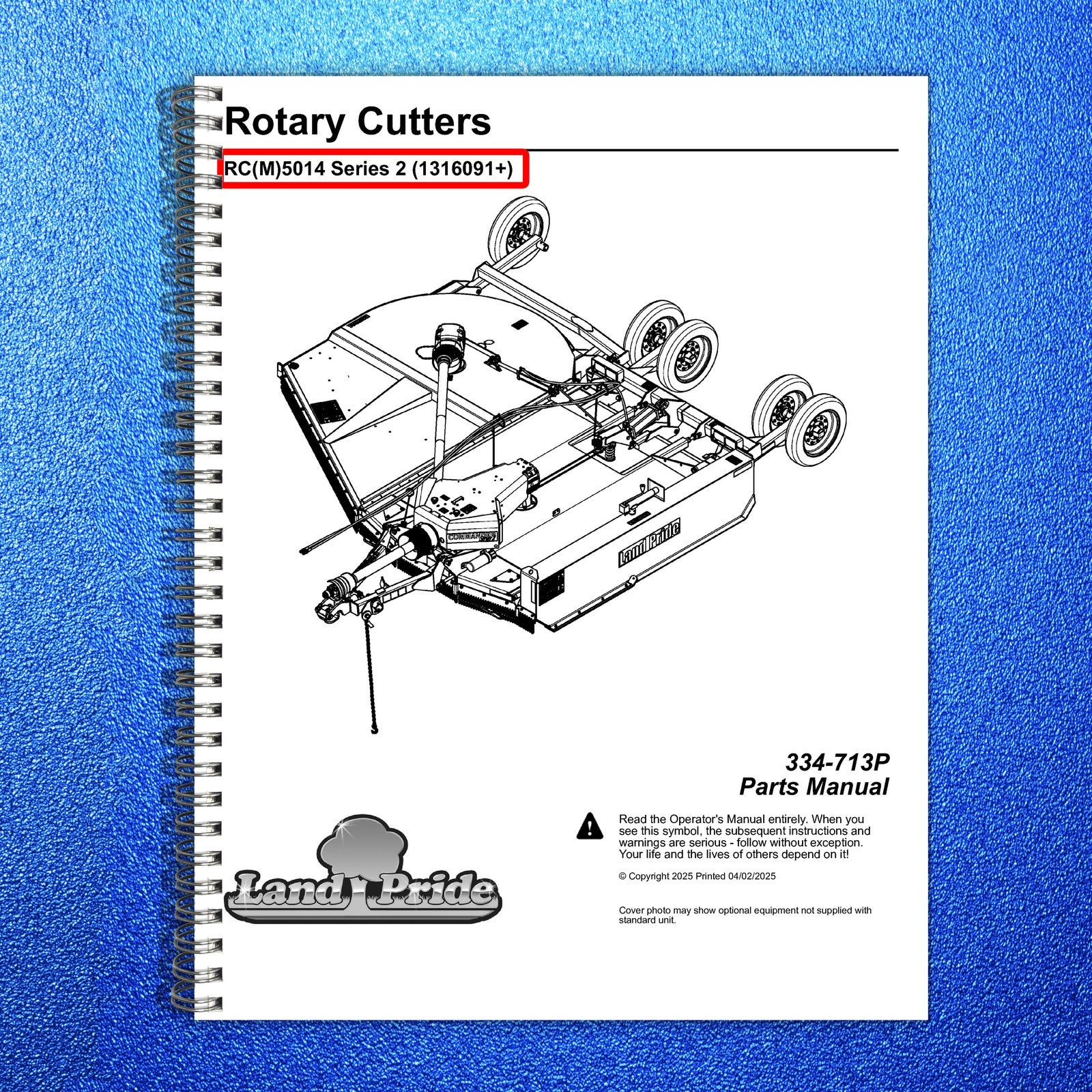 LAND PRIDE RC5014 Offset Rotary Cutters Parts Manual 2025 - WIRE BOUND - COVERS