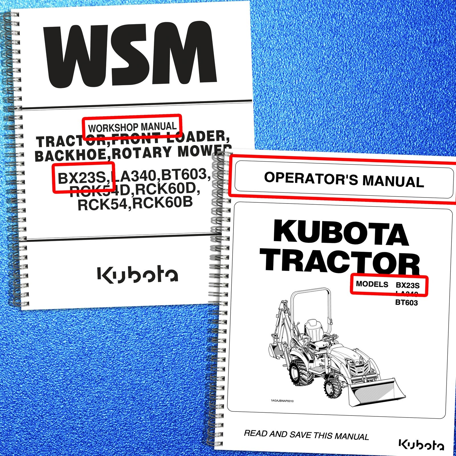 KUBOTA BX23S Workshop & Operators Manual BUNDLE - WIRE BOUND - TOUGH COVERS
