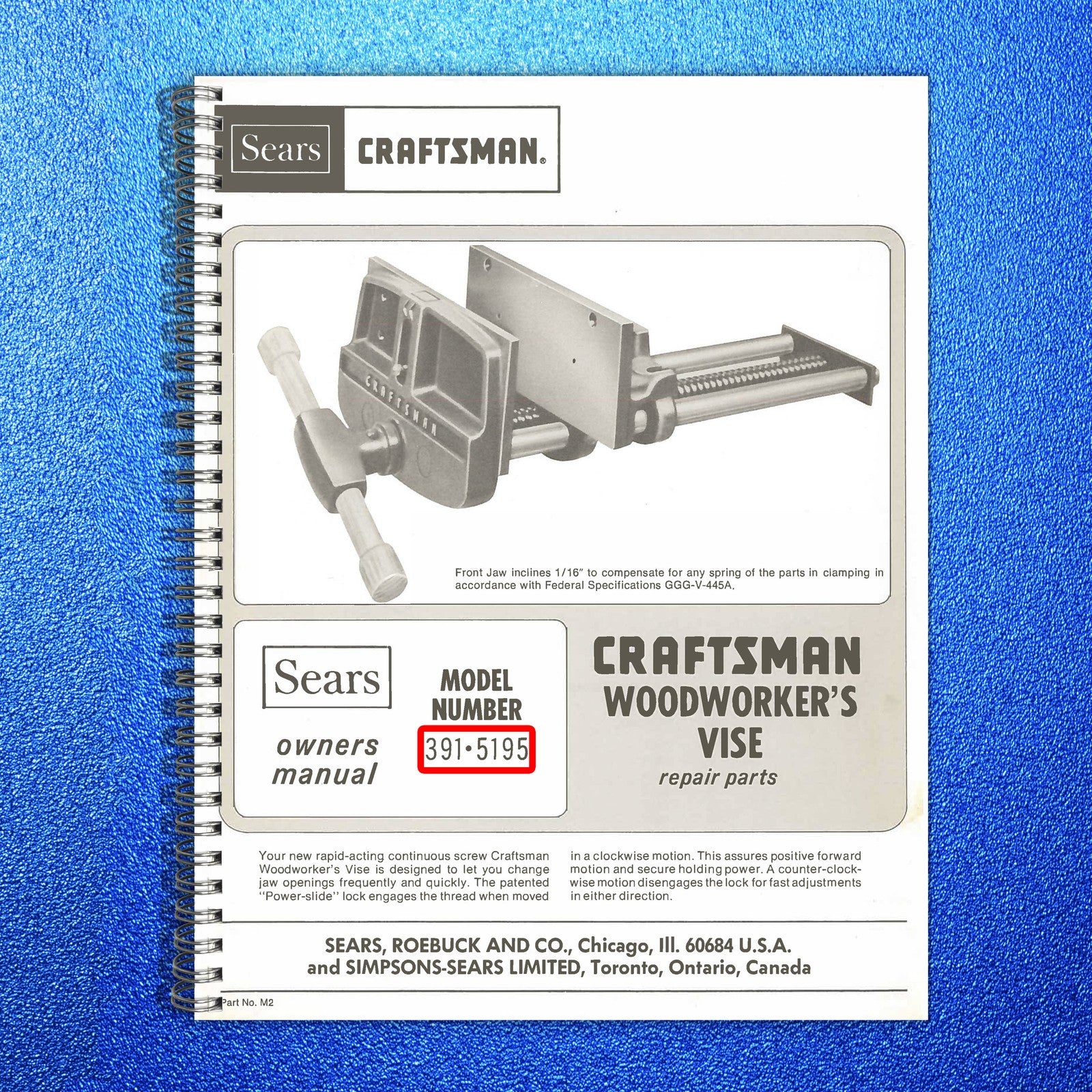 SEARS CRAFTSMAN 3915195 Woodworkers Vise Owners Manual And Parts List, FOLDOUTS