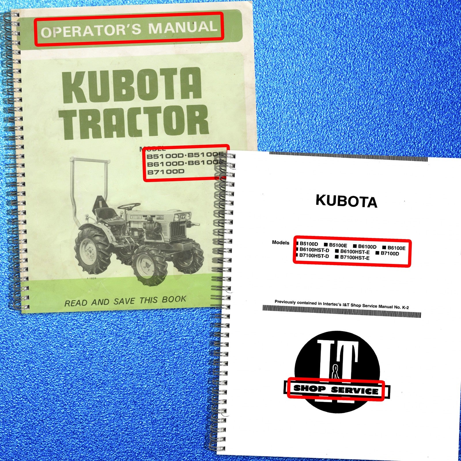 KUBOTA B5100D/E B6100D/E B6100HST B7100D Operators Service Manual BUNDLE