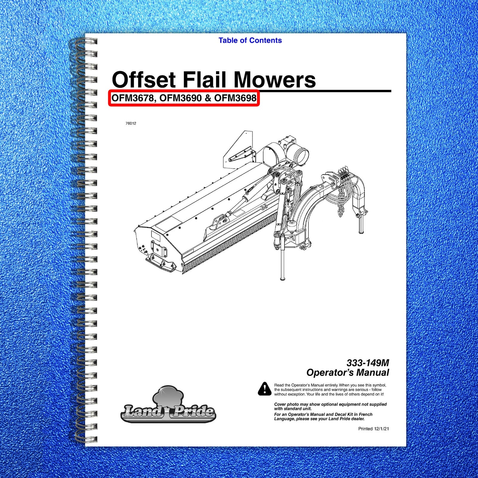 LAND PRIDE OFM36 Series Offset Flail Mowers Operators Manual - WIRE BOUND