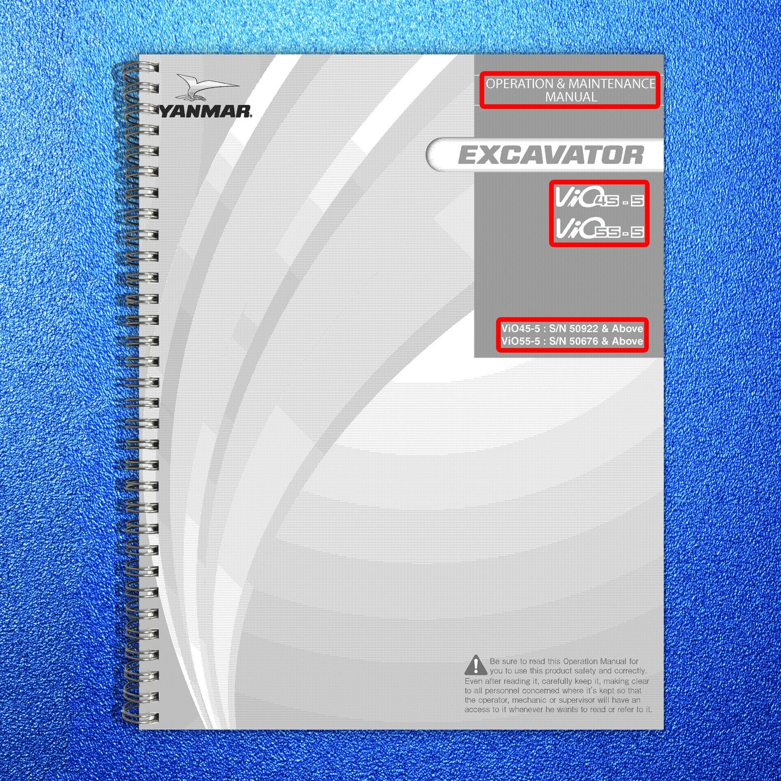 YANMAR ViO45-5 ViO55-5 Excavator Operation and Maintenance Manual - WIRE BOUND