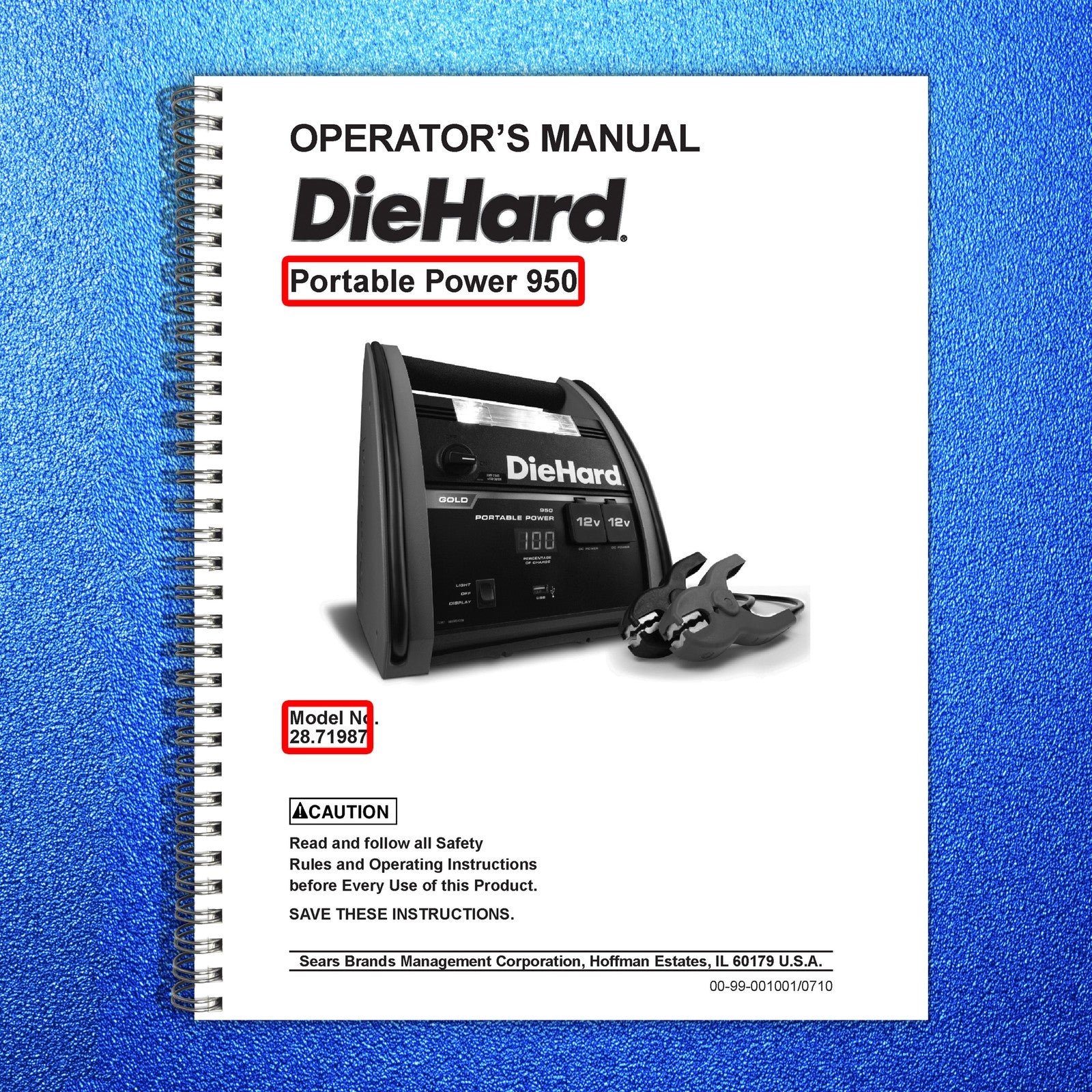 DIEHARD Portable Power 950 Jump Starter Operators Manual Model 2871987 - BOUND