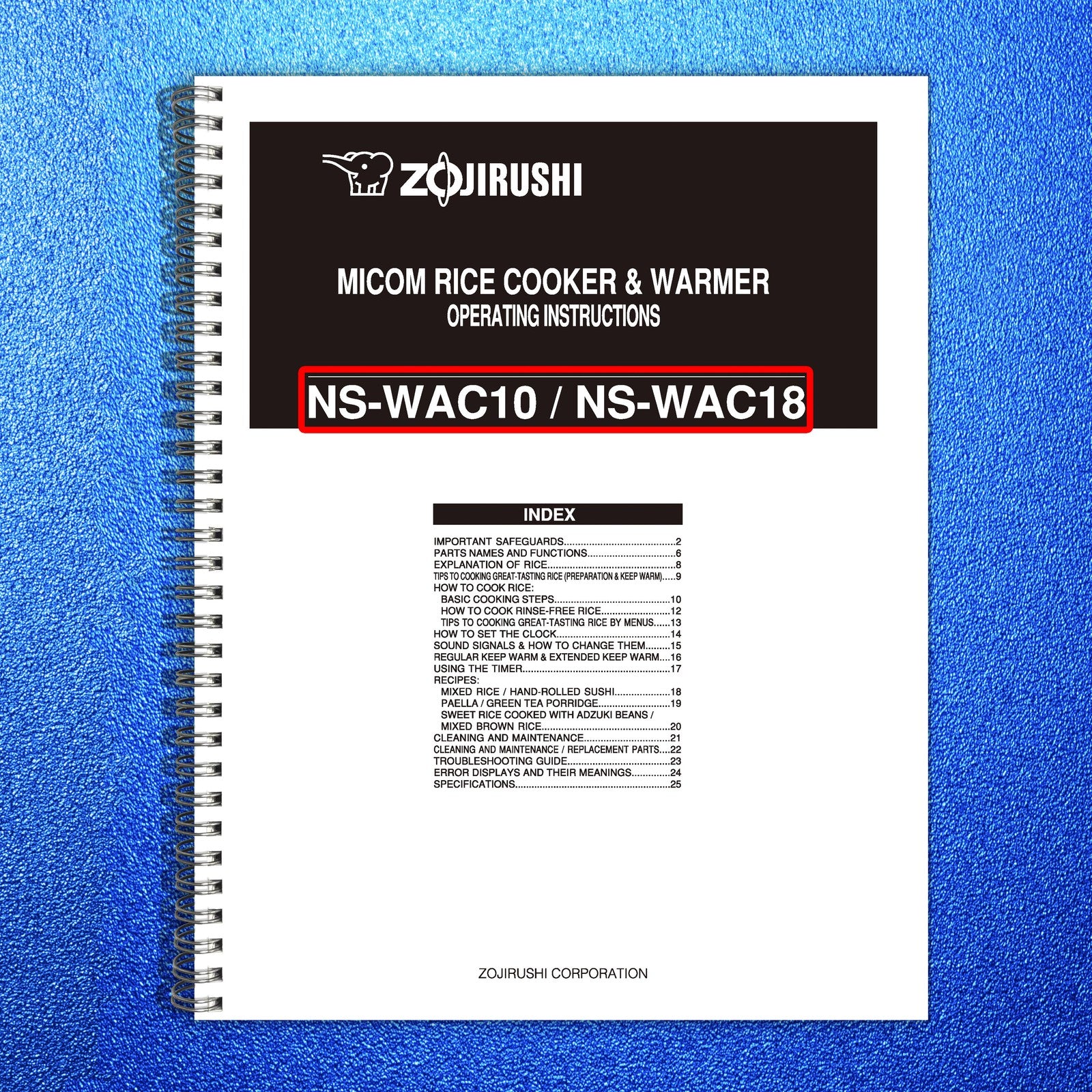 ZOJIRUSHI NS-WAC10 18 Micom Rice Cooker  Operating Instructions Manual - BOUND