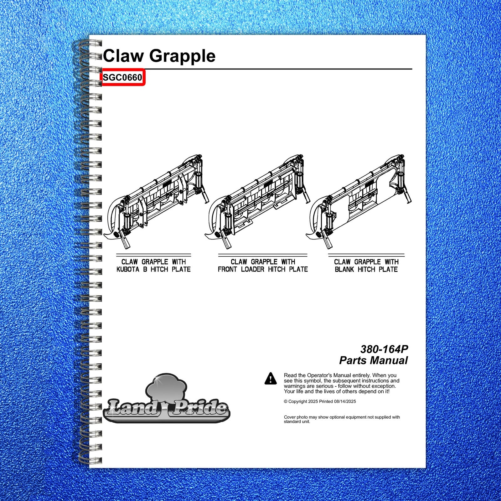 LAND PRIDE SGC06 Series Claw Grapples Parts Manual 2025 - WIRE BOUND - COVERS