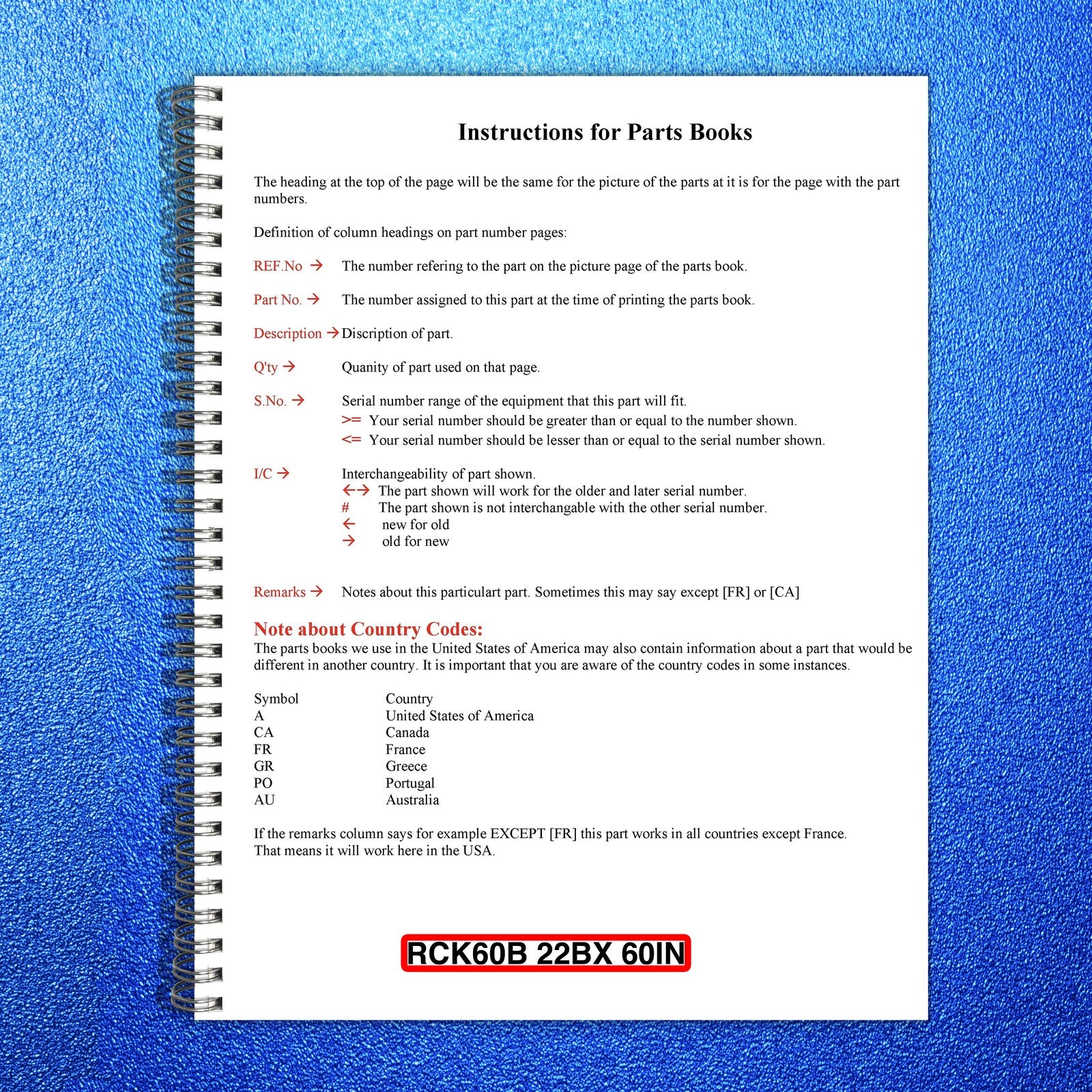 KUBOTA RCK60B-22BX 60in Mower Parts Manual - STEEL WIRE BOUND - TOUGH COVERS