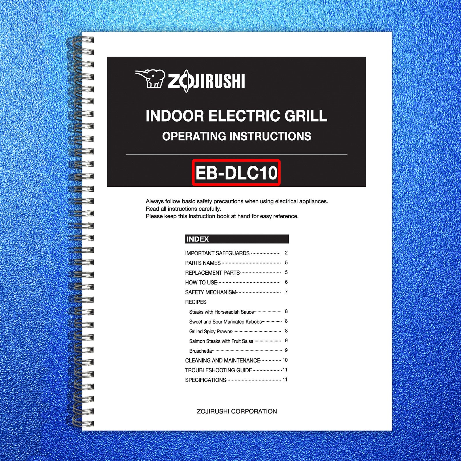 ZOJIRUSHI EB-DLC10 Indoor Electric Grill Operating Instructions Manual - BOUND