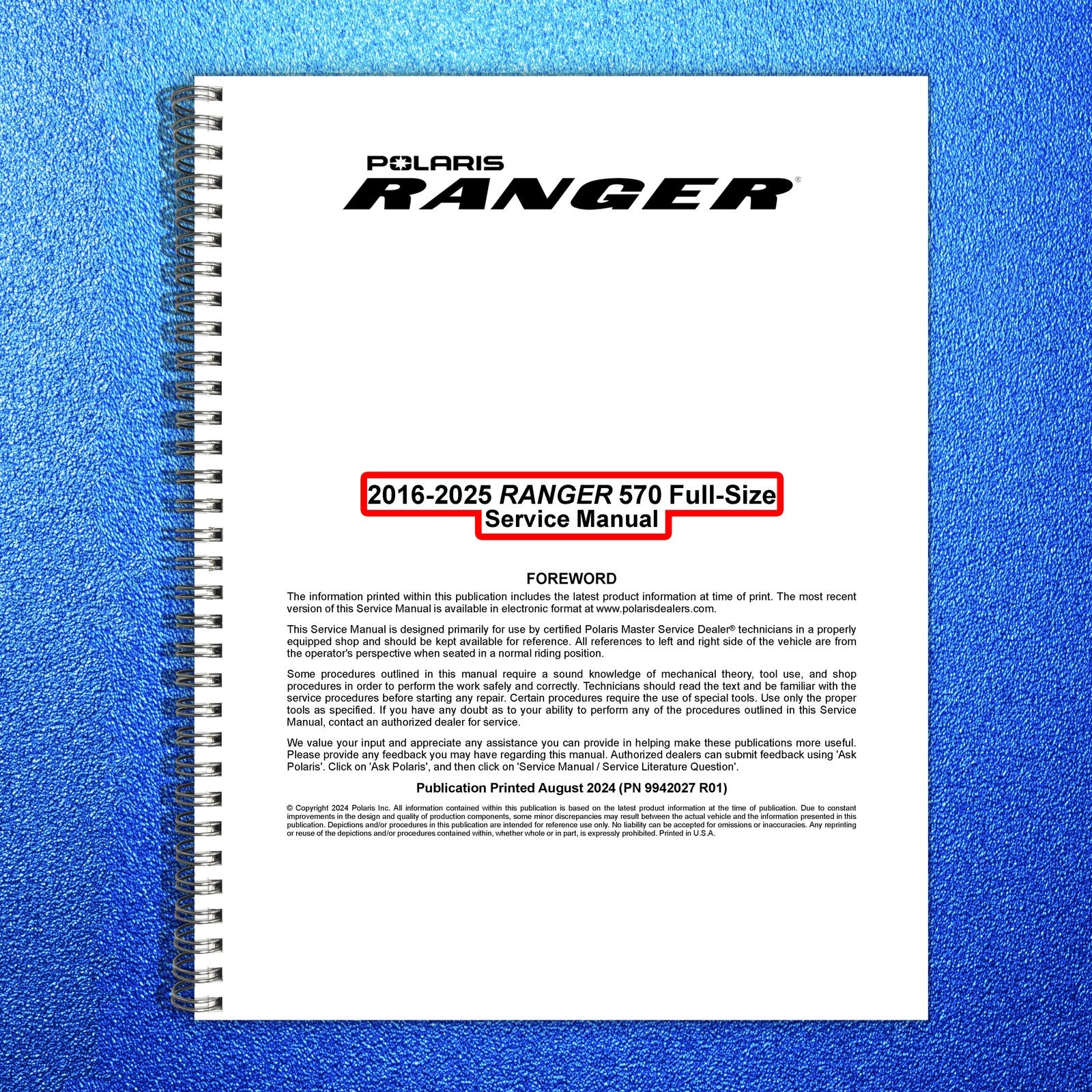 POLARIS Ranger 570 Full-Size Service Manual 2016-2025 - WIRE BOUND - COVERS